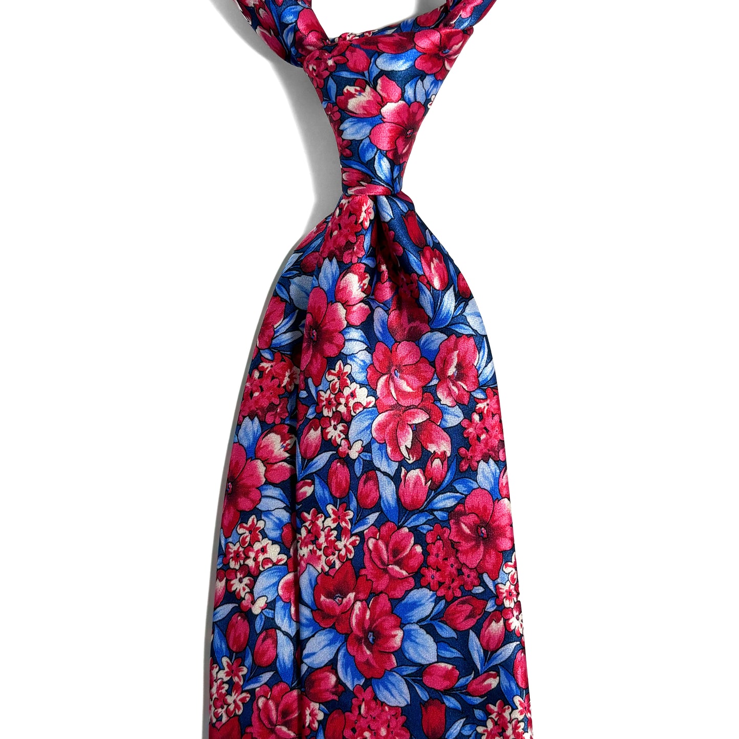 Red & Blue Floral Motif Silk Satin Tie