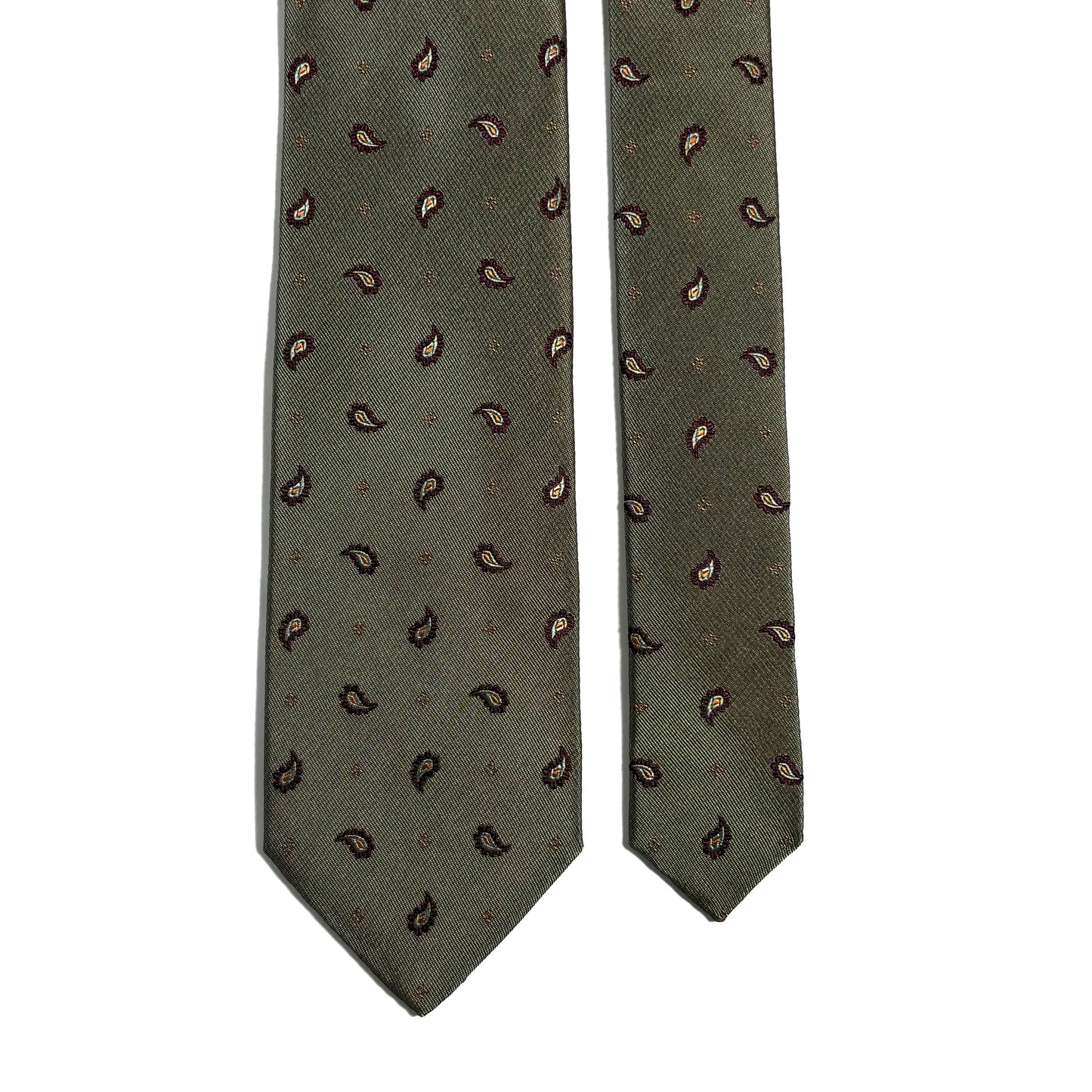 Olive Green Small Paisley Silk Jacquard Tie