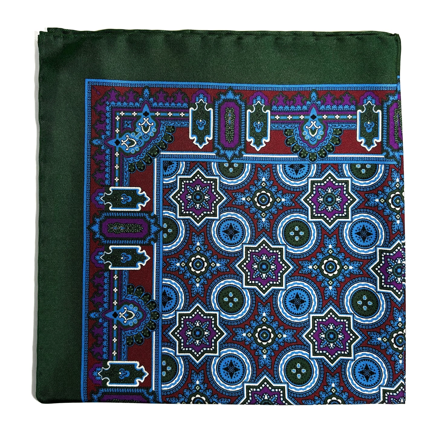 Green & Burgundy Geometric Silk Pocket Square