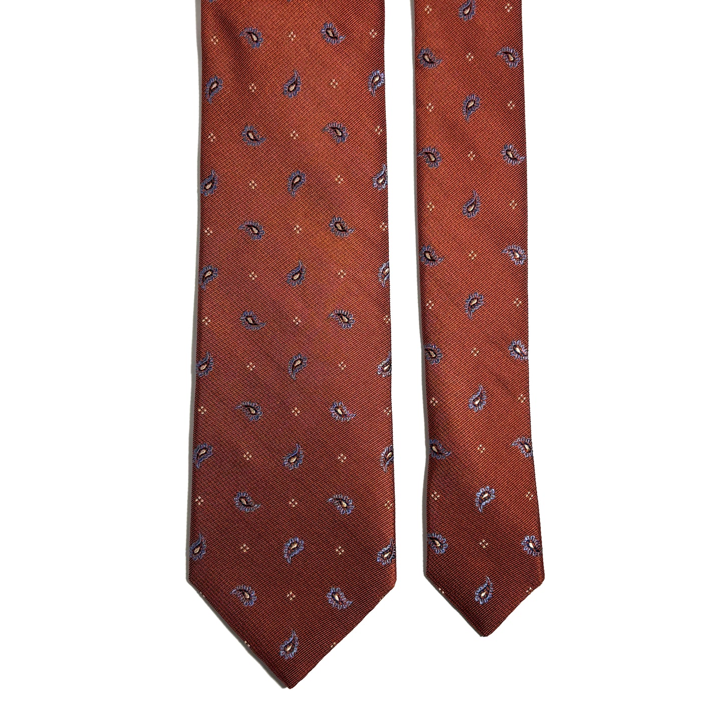 Terracotta Orange Small Paisley Silk Jacquard Tie