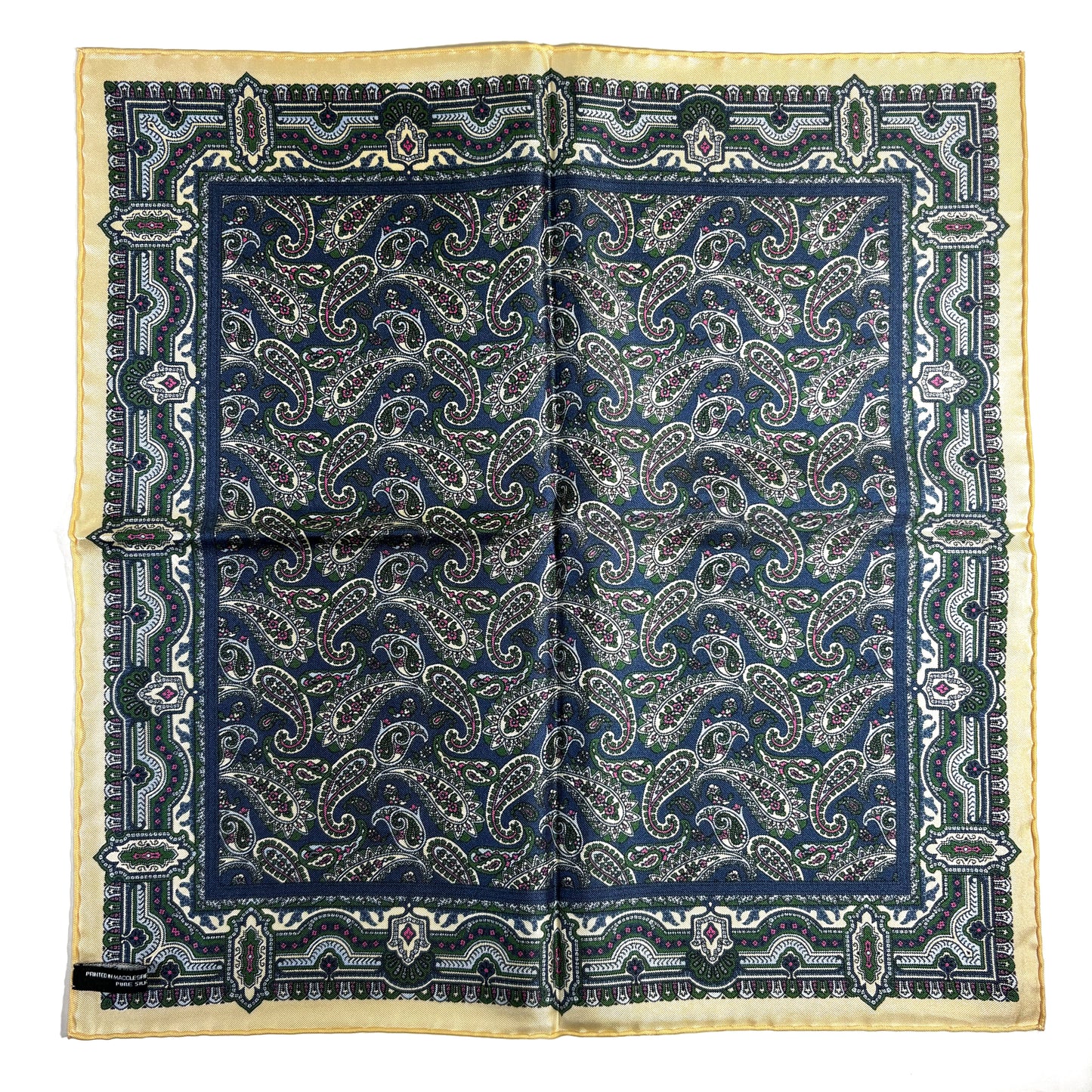 Navy Blue & Cream Paisley Silk Pocket Square