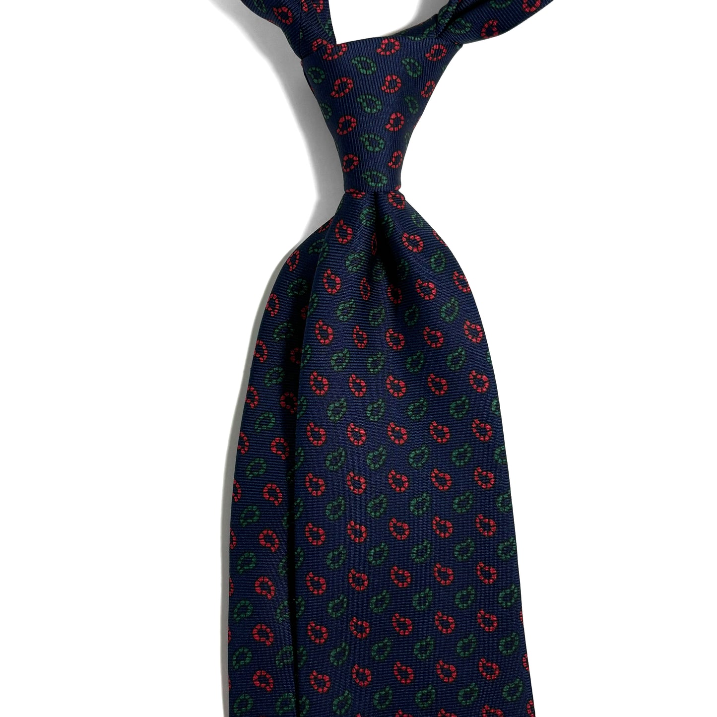Hand-Printed Navy Blue Small Paisley Silk Tie