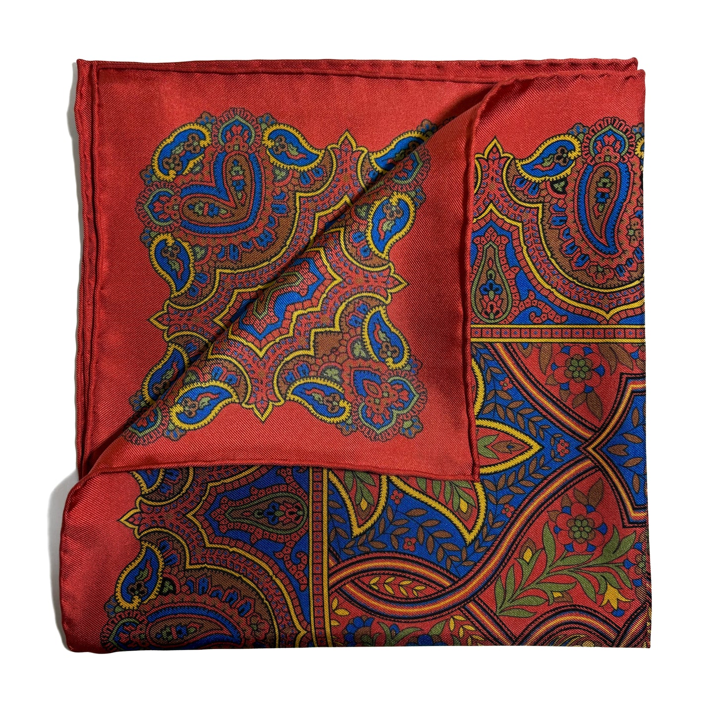Orange Floral Paisley Silk Pocket Square