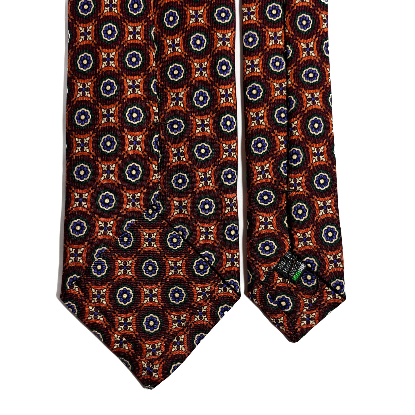 Hand-Printed Orange & Burgundy Geometric Ancient Madder Silk Tie