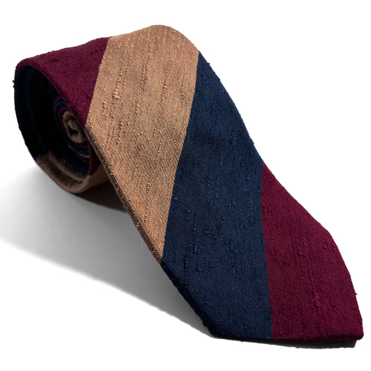 Navy Blue / Burgundy / Beige Striped Silk Shantung Tie
