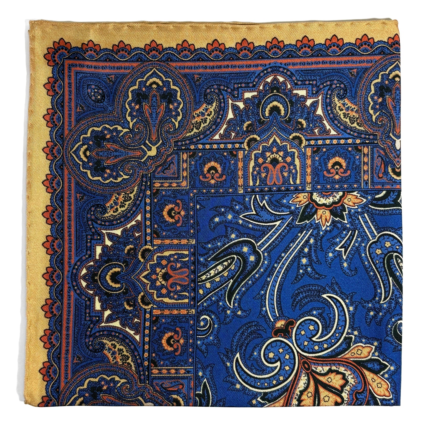 Egyptian Blue & Cream Floral Motif Ancient Madder Silk Pocket Square