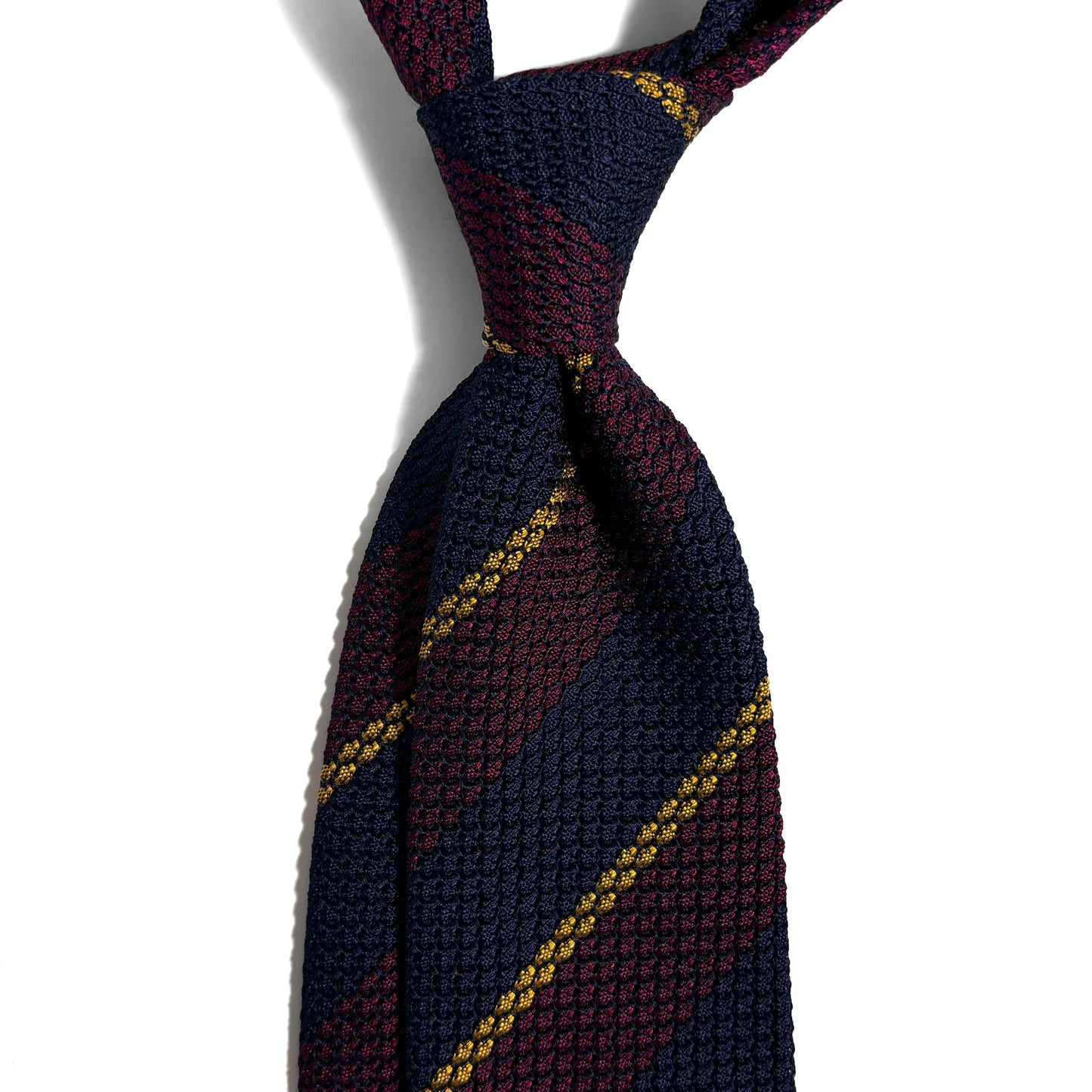 Navy Blue & Burgundy Striped Silk Grenadine Tie (Garza Grossa)