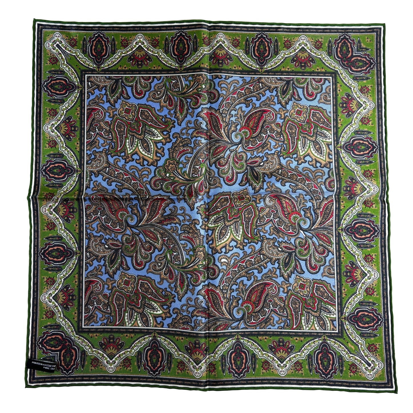 Blue & Green Paisley Silk Pocket Square