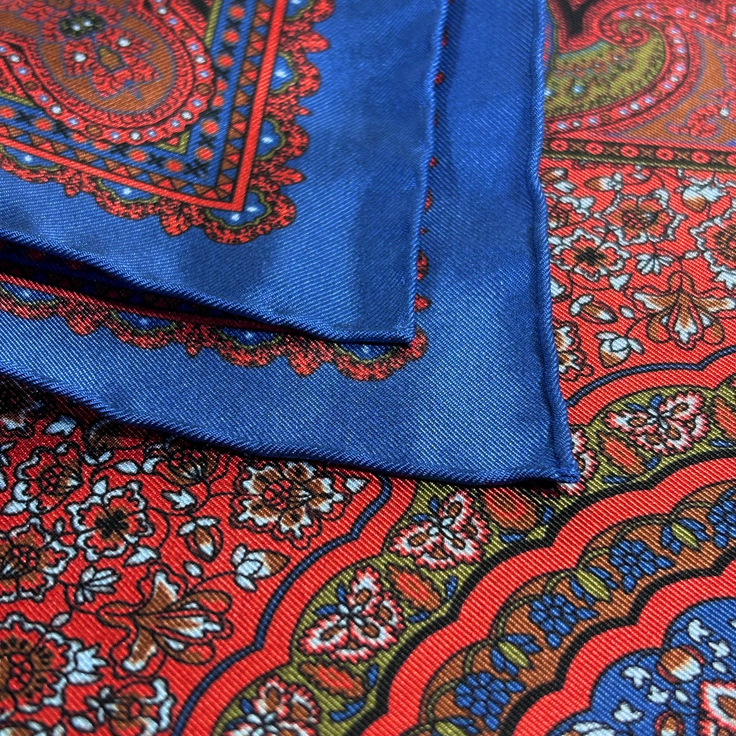 Red & Blue Floral Medallion Ancient Madder Silk Pocket Square