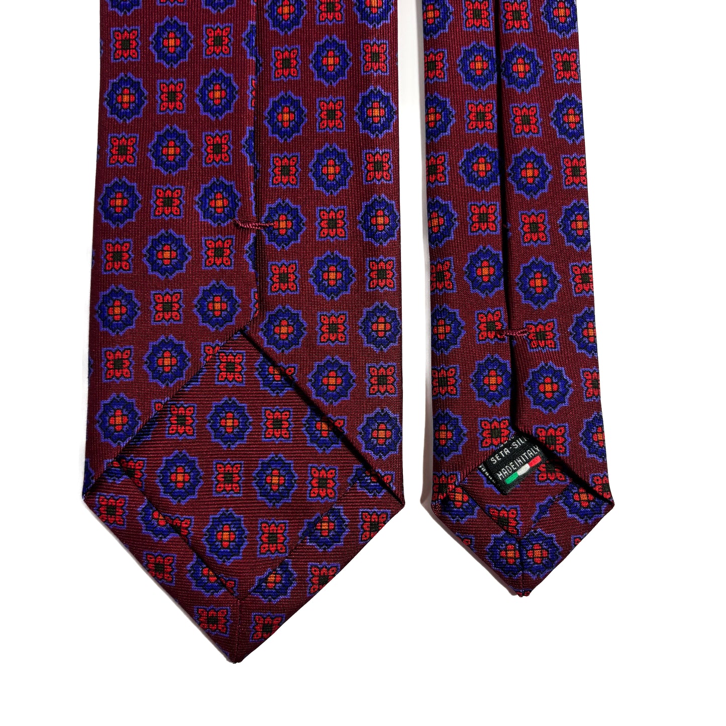 Hand-Printed Rust Burgundy Geometric Ancient Madder Silk Tie