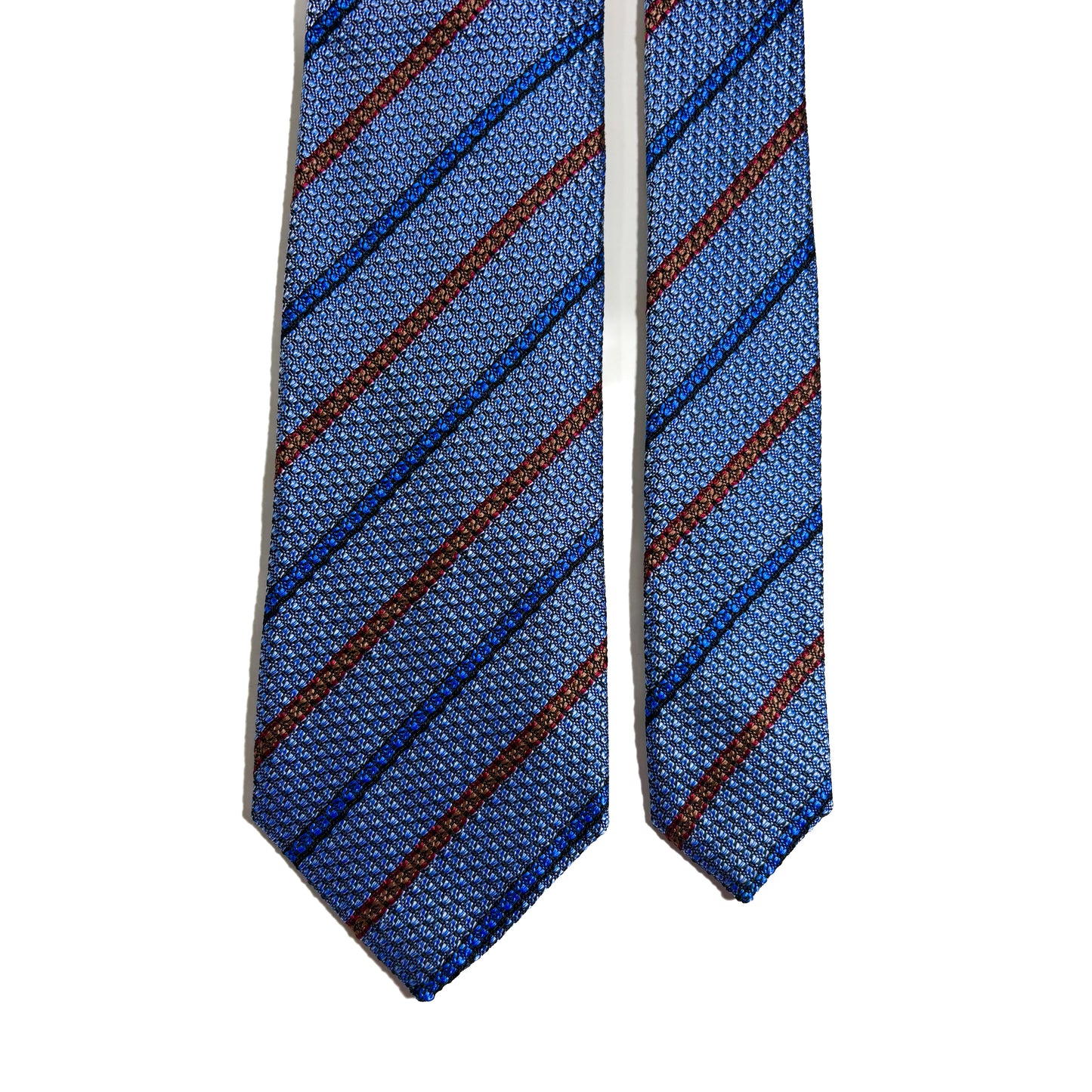 Light Blue Striped Silk Grenadine Tie (English Weave)