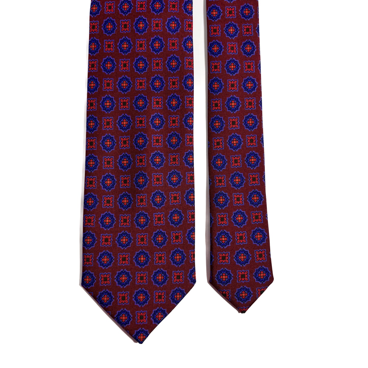 Hand-Printed Rust Burgundy Geometric Ancient Madder Silk Tie