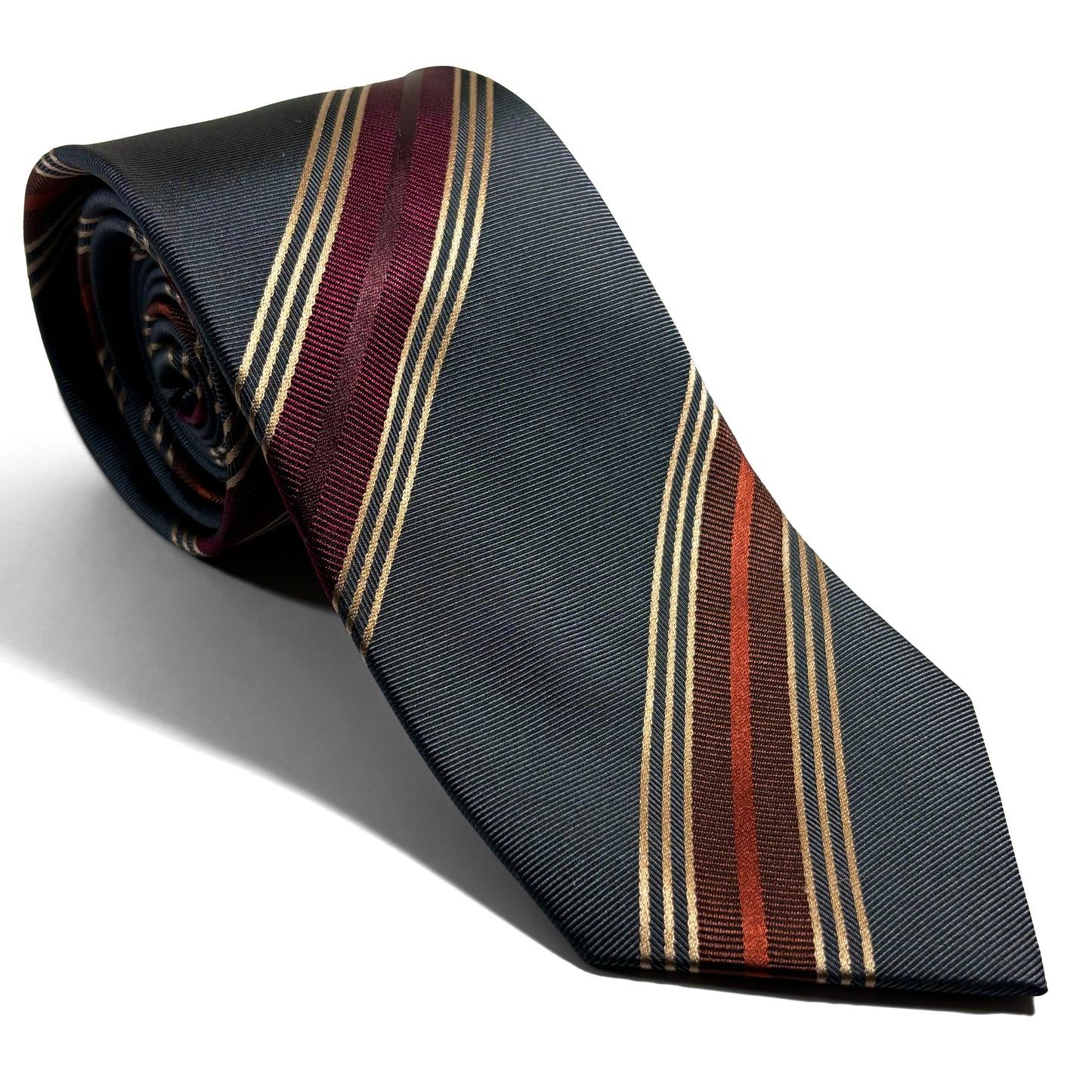 Gray & Burgundy/Copper Striped Silk Jacquard Tie