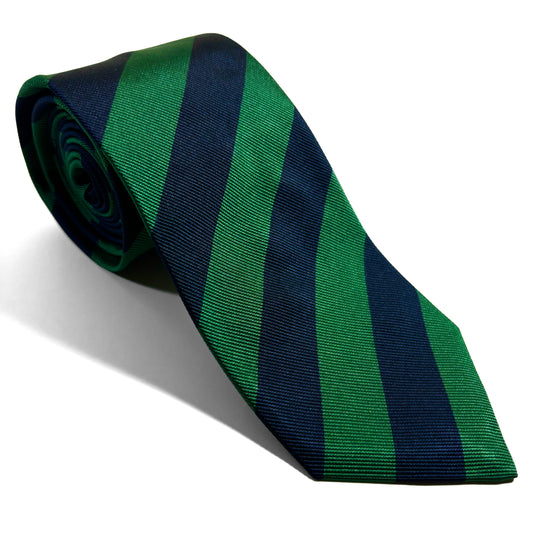 Navy Blue & Green Striped Silk Repp Tie