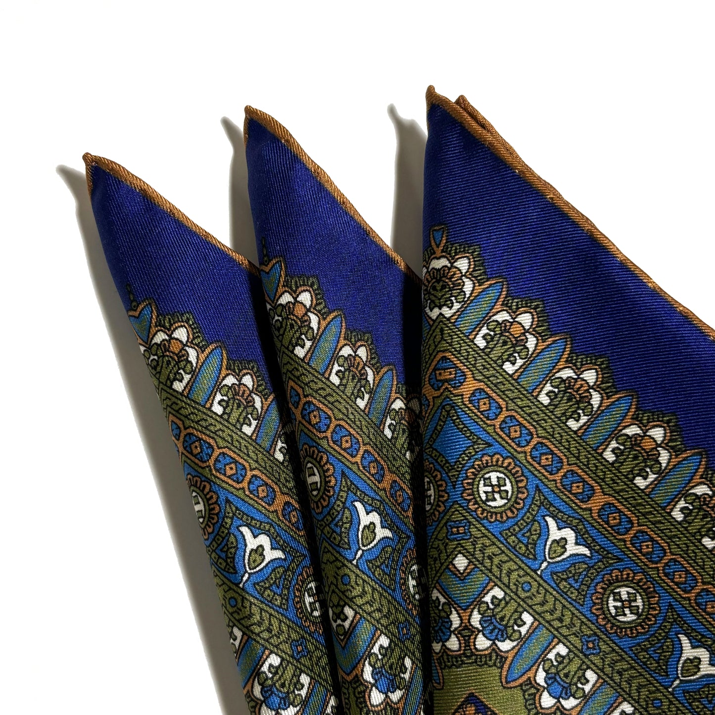 Navy Blue & Green Paisley Silk Pocket Square