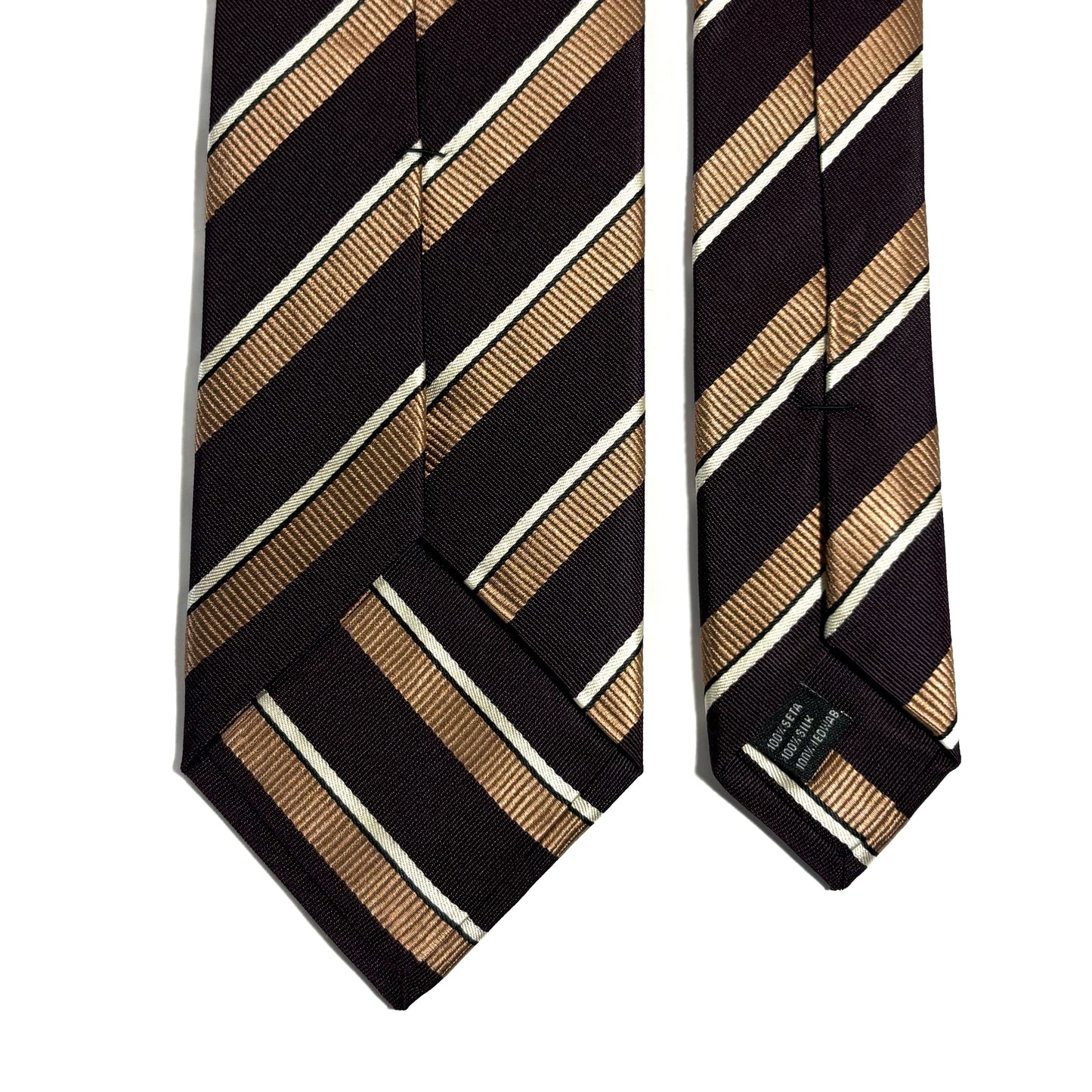 Burgundy & Beige Striped Silk Jacquard Tie
