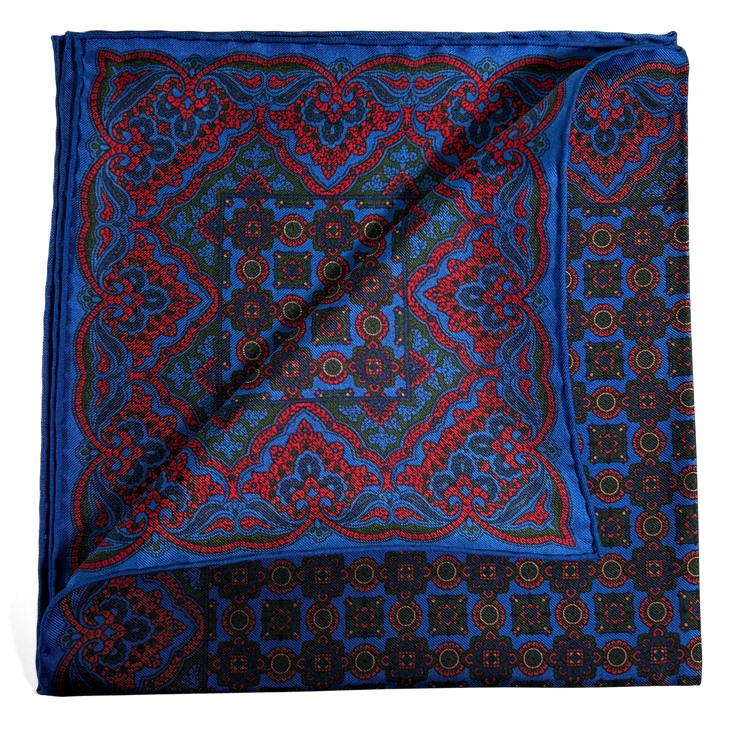 Blue & Red Geometric Ancient Madder Silk Pocket Square