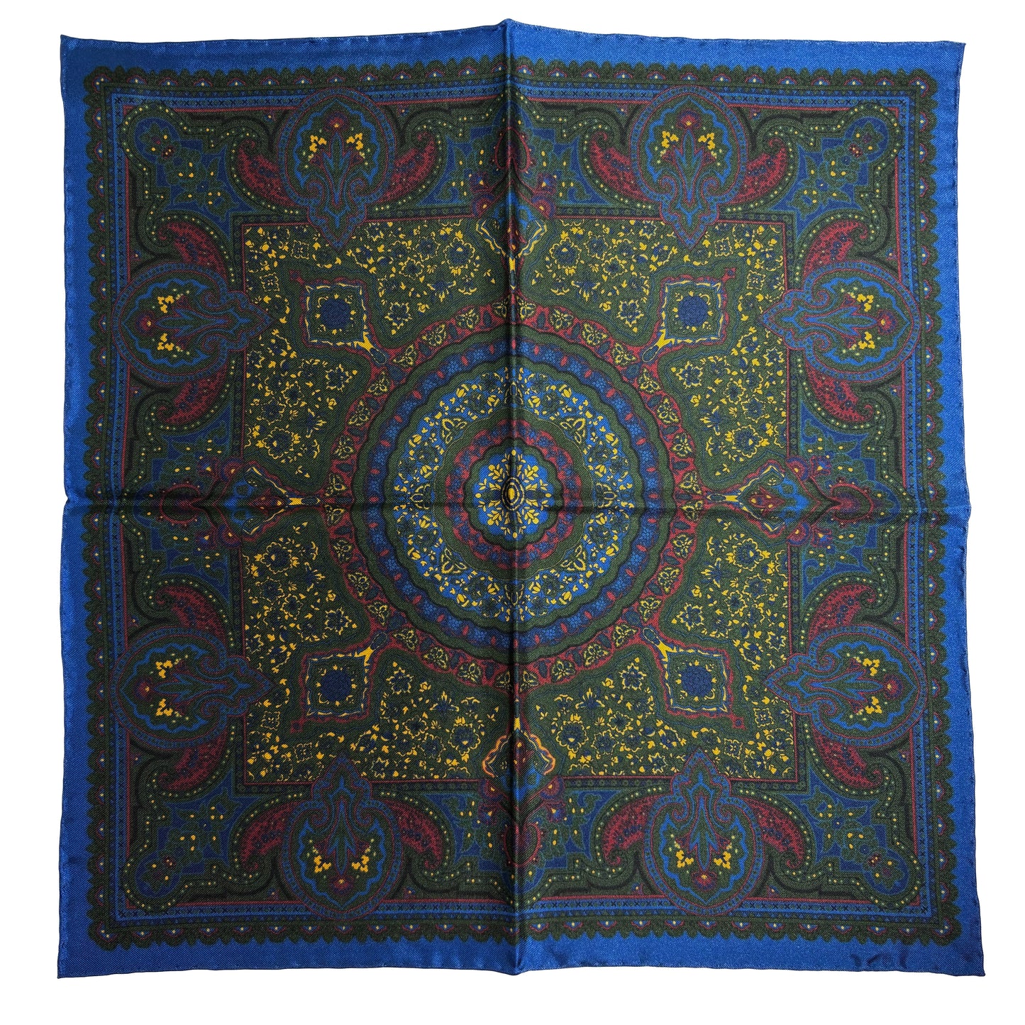 Forest Green Floral Medallion Silk Pocket Square