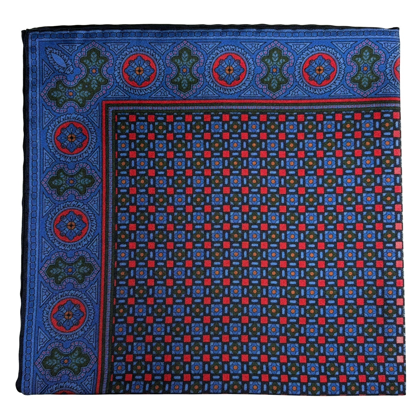 Blue & Red Small Geometric Ancient Madder Silk Pocket Square