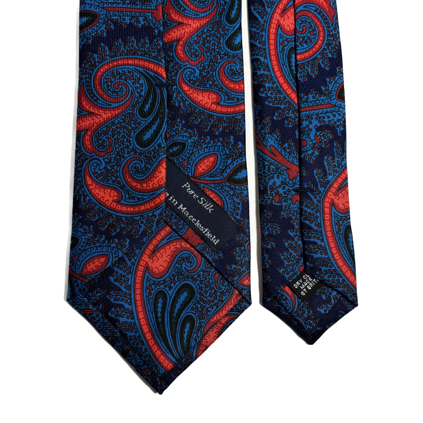 Hand-Printed Navy Blue & Copper Paisley Silk Tie