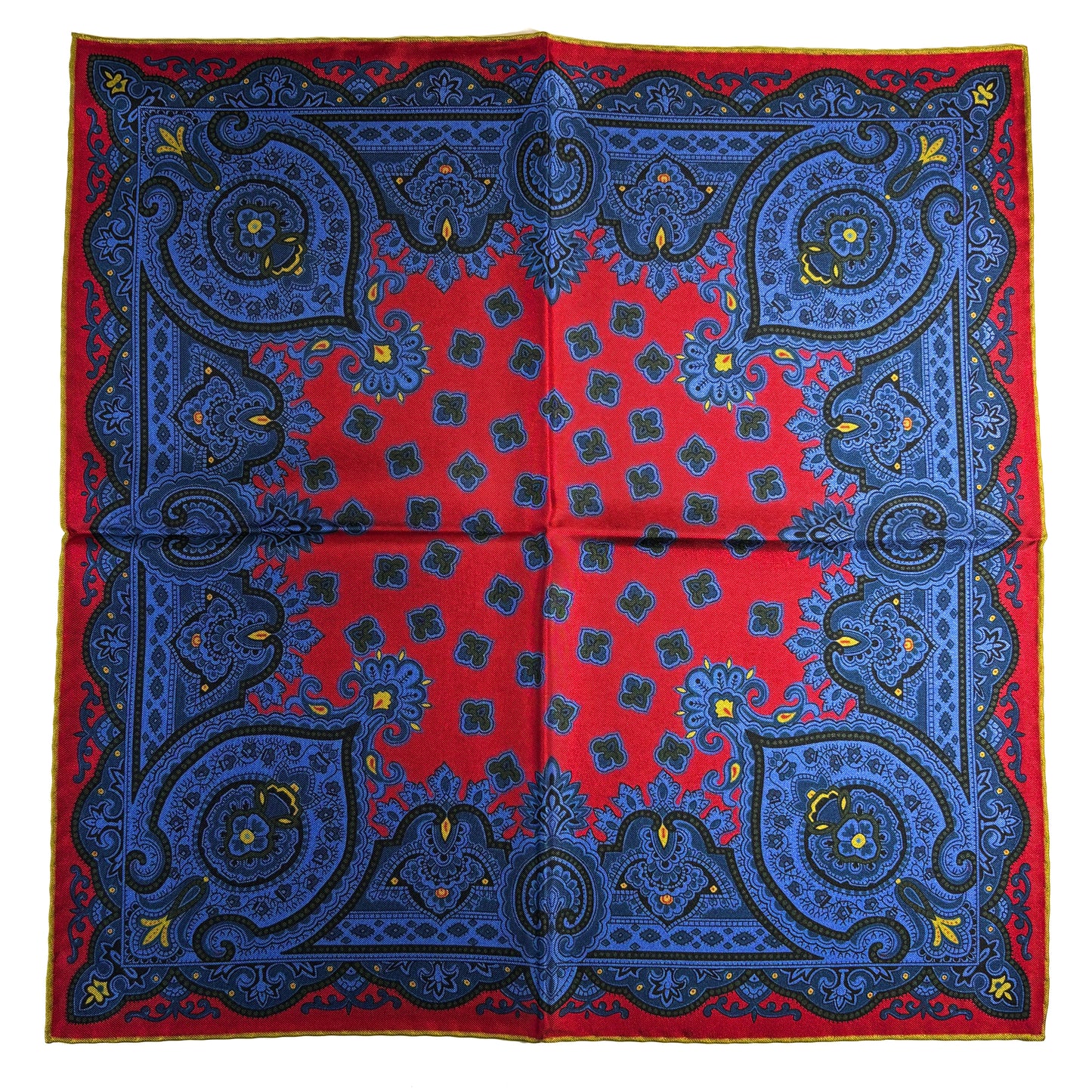 Red & Blue Medallion Ancient Madder Silk Pocket Square