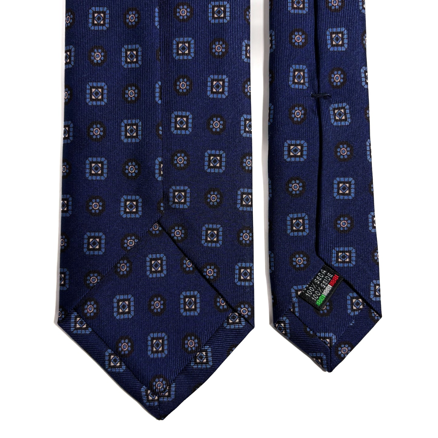 Seven Fold Navy Blue Geometric Printed Silk Tie
