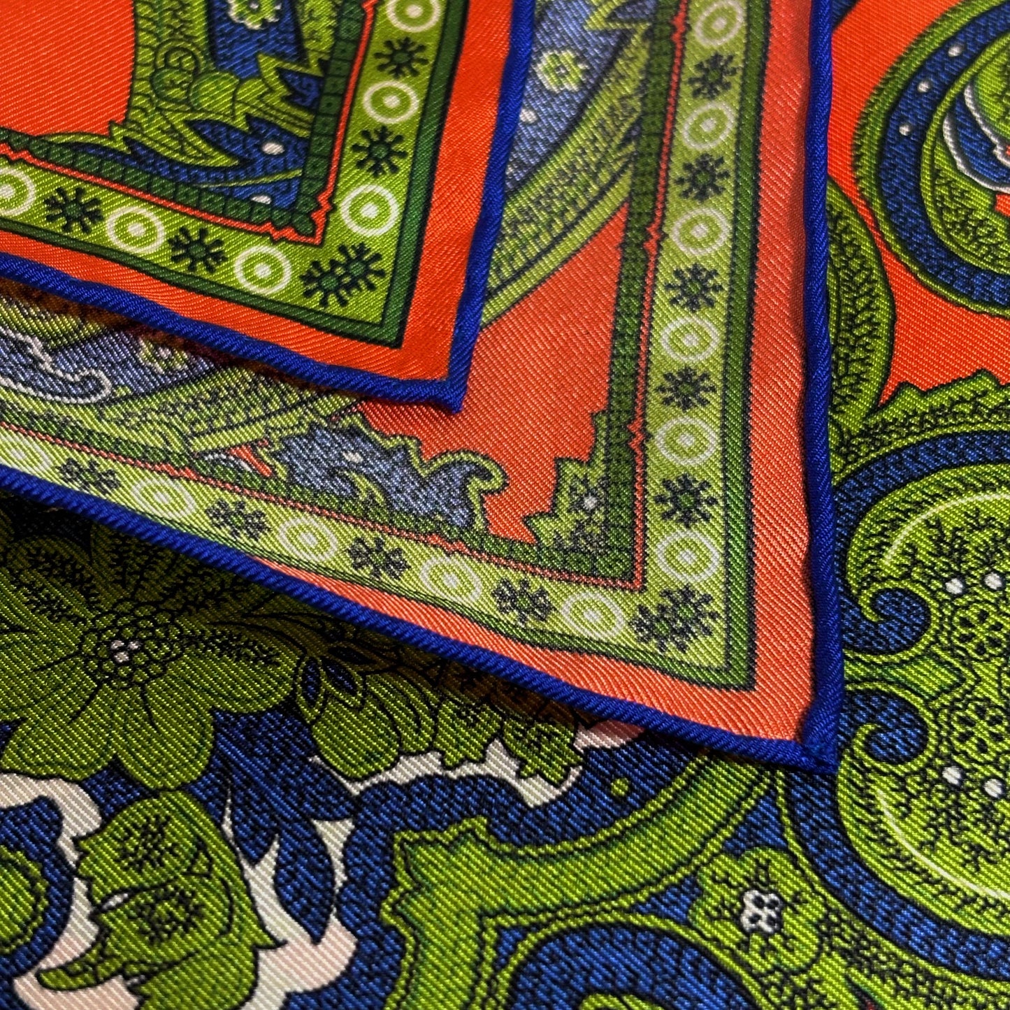 Orange & Green Floral Silk Pocket Square