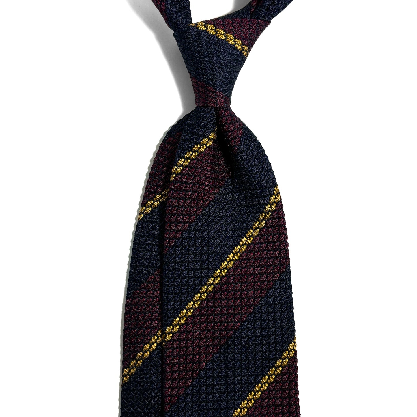 Navy Blue & Burgundy Striped Silk Grenadine Tie (Garza Grossa)