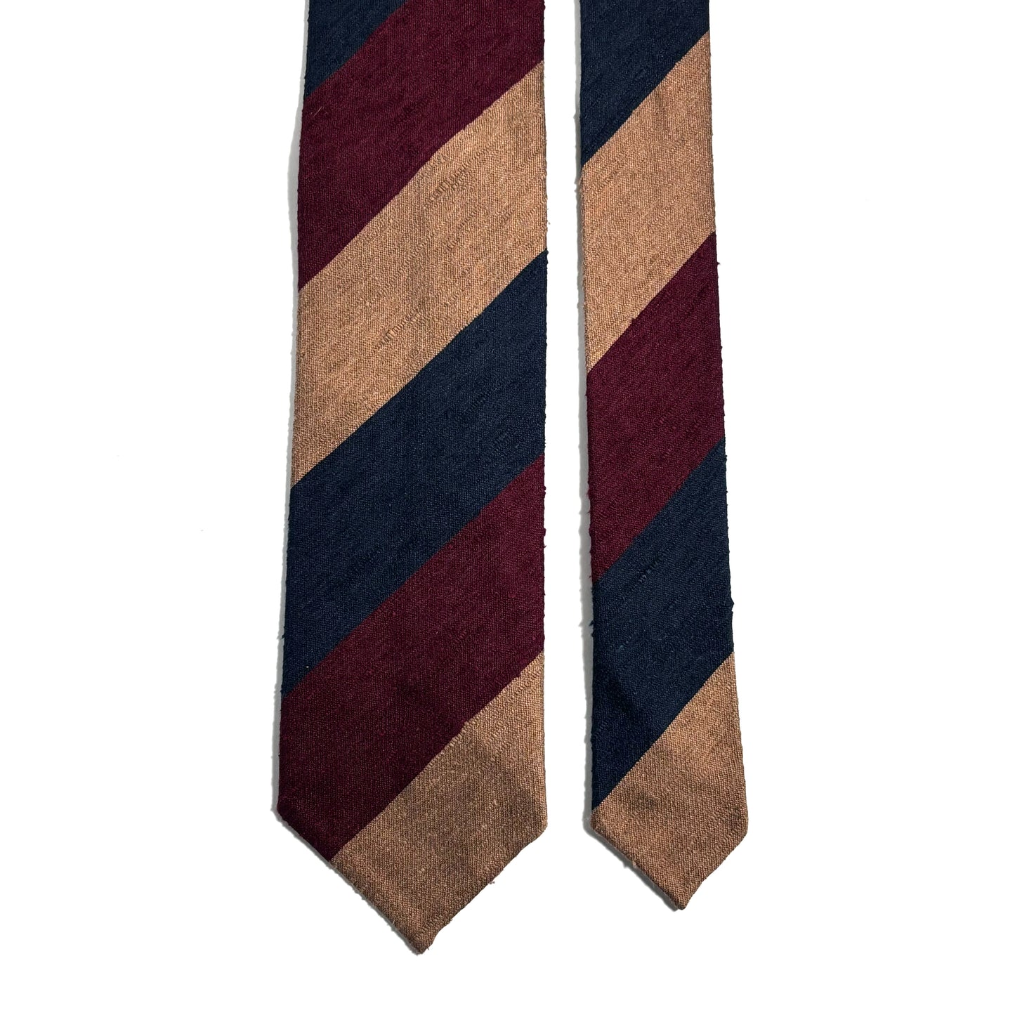 Burgundy / Navy Blue / Beige Block Stripe Untipped Silk Shantung Tie