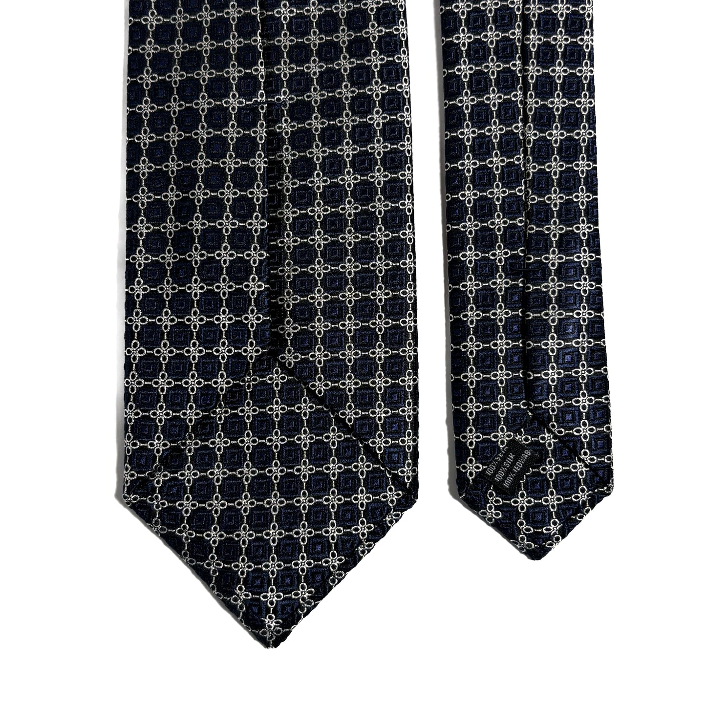 Navy Blue & Silver Geometric Silk Jacquard Tie