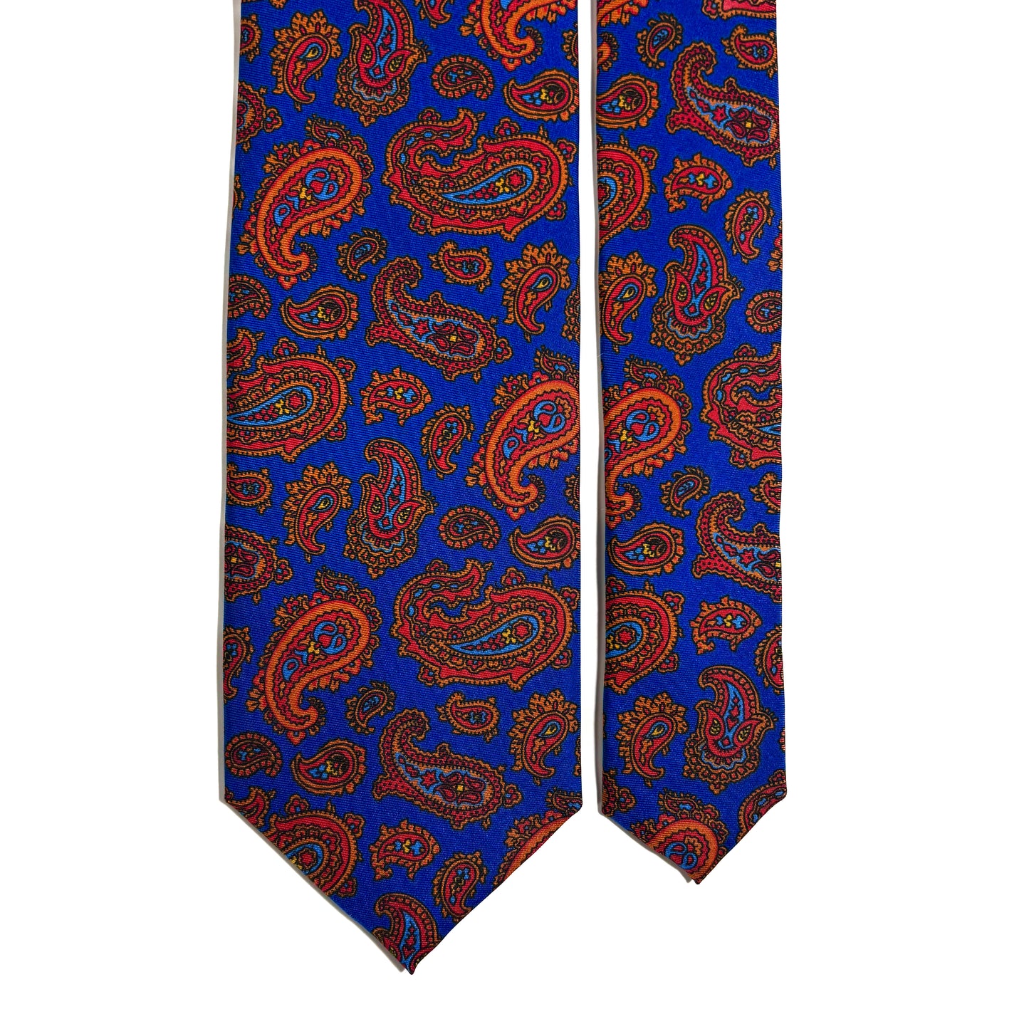 Royal Blue / Orange Paisley Printed Silk Twill Tie