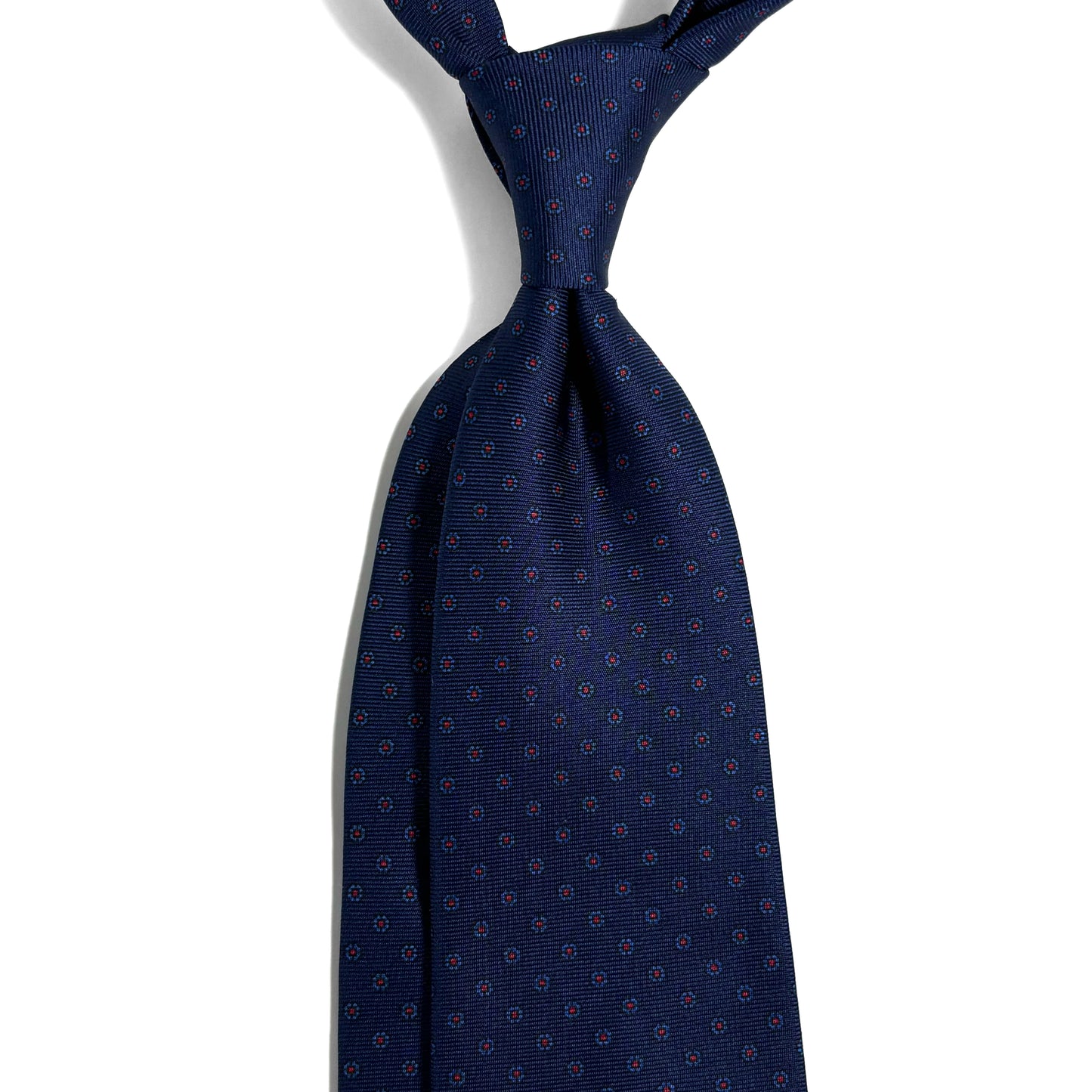 Hand-Printed Navy Blue Floral Silk Tie