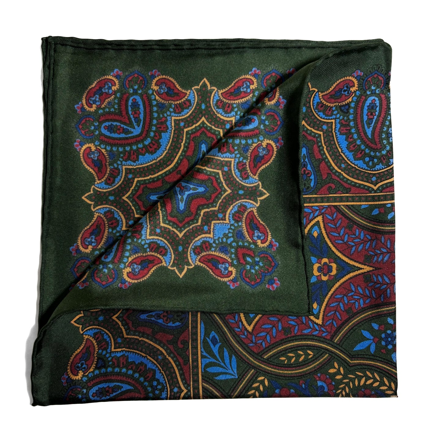 Forest Green Floral Paisley Silk Pocket Square