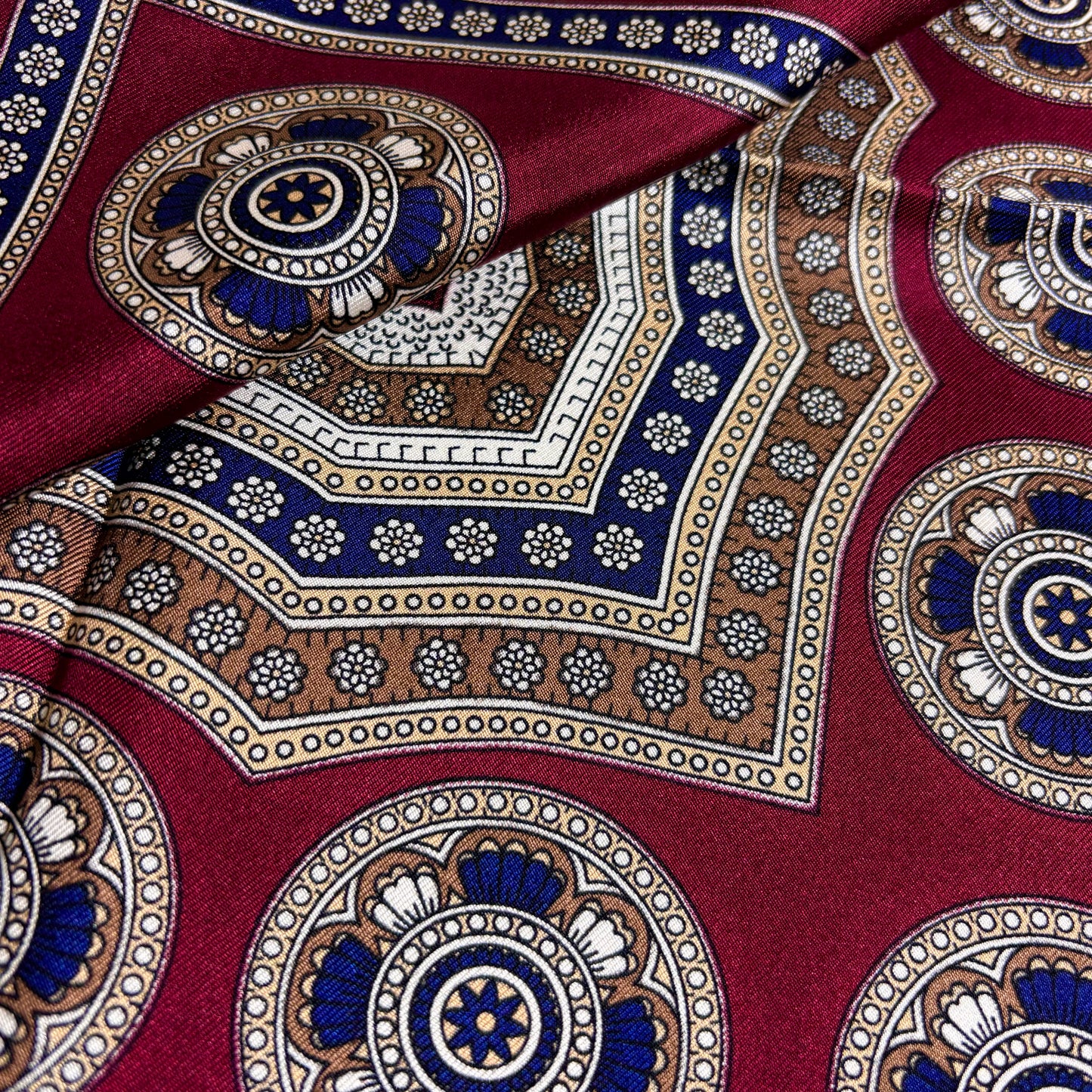 Burgundy & Buff Medallion Silk Pocket Square