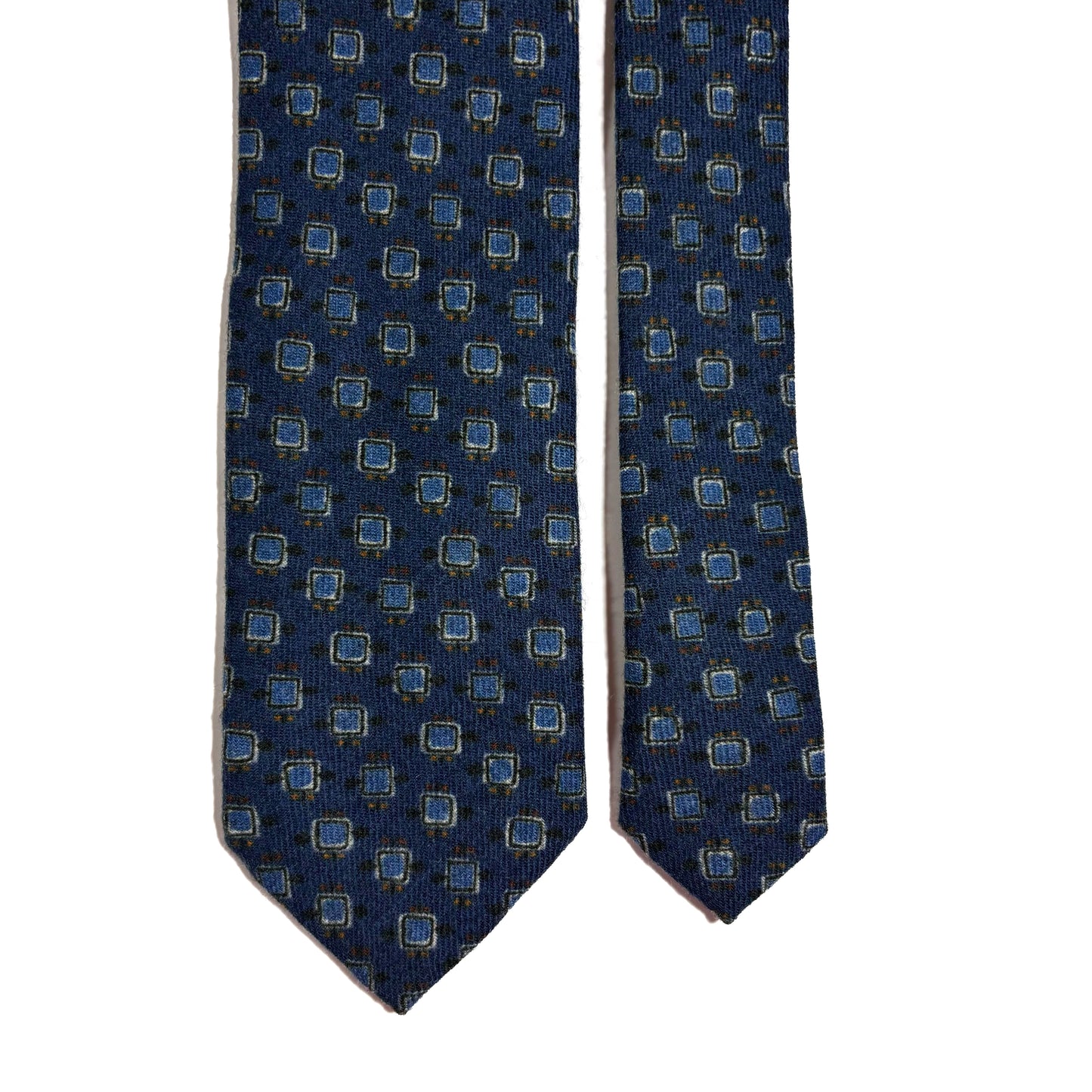 Avion Blue Geometric Printed Wool Flannel Tie
