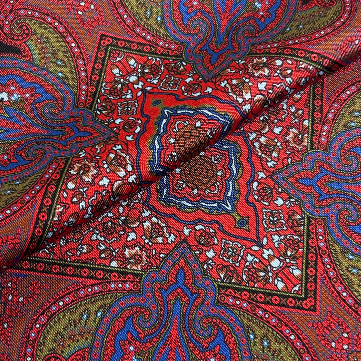 Red & Blue Floral Medallion Ancient Madder Silk Pocket Square