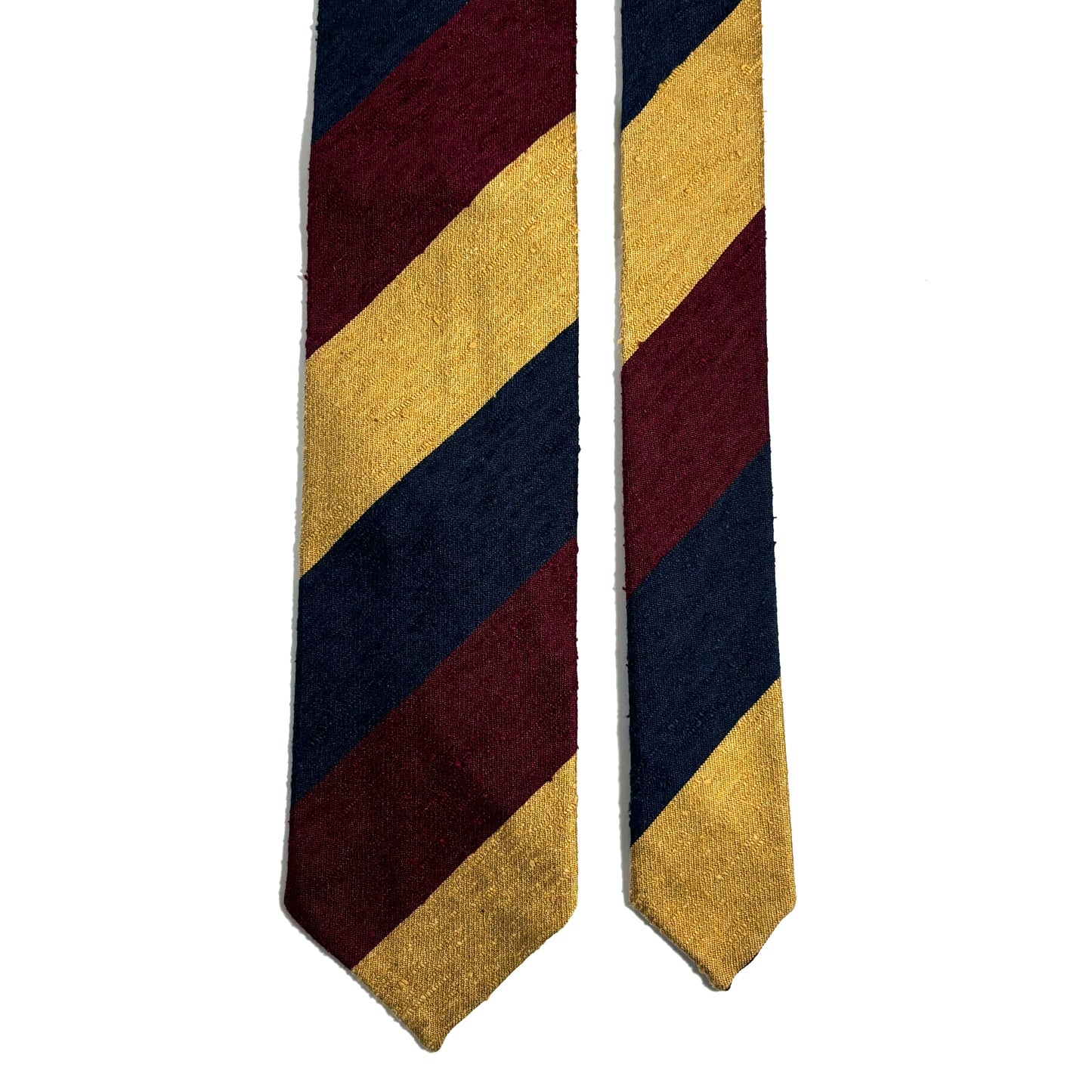 Navy Blue / Gold / Burgundy Block Stripe Untipped Silk Shantung Tie