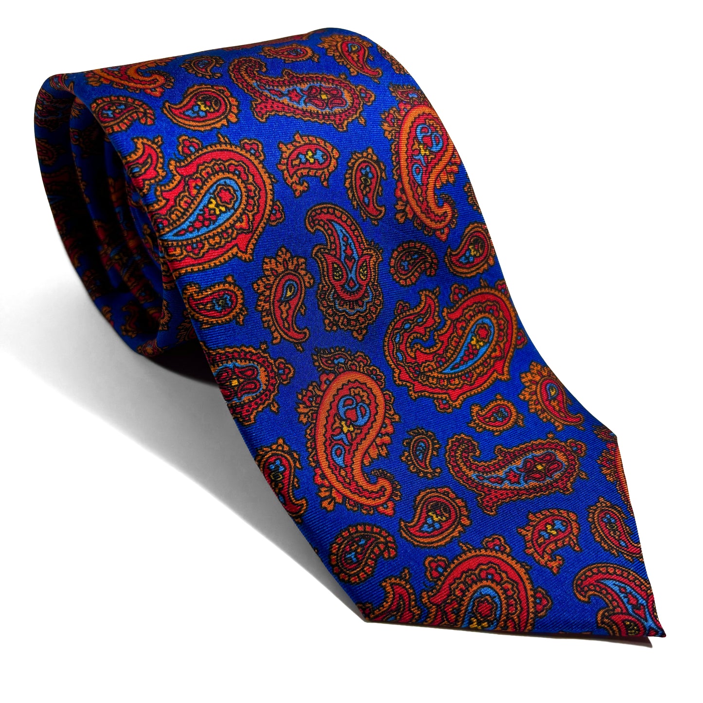 Royal Blue / Orange Paisley Printed Silk Twill Tie