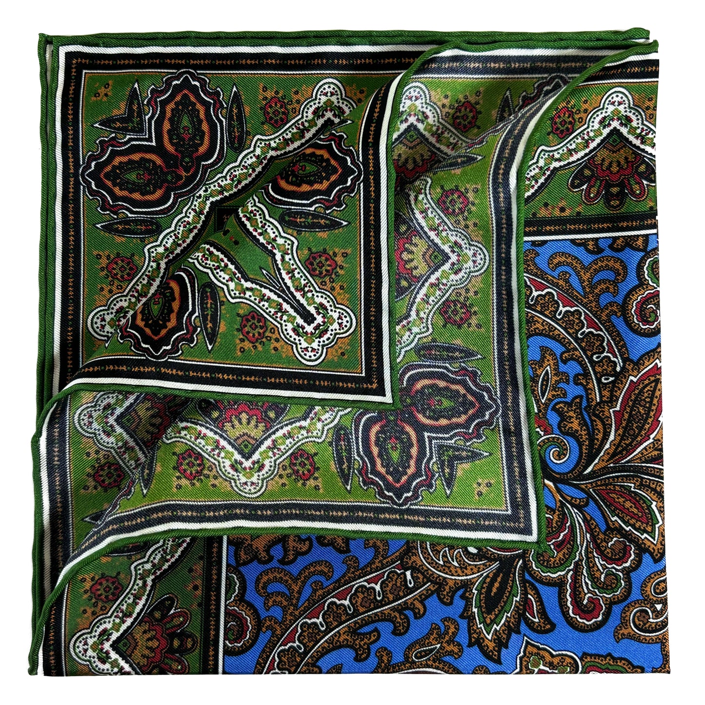 Blue & Green Paisley Silk Pocket Square
