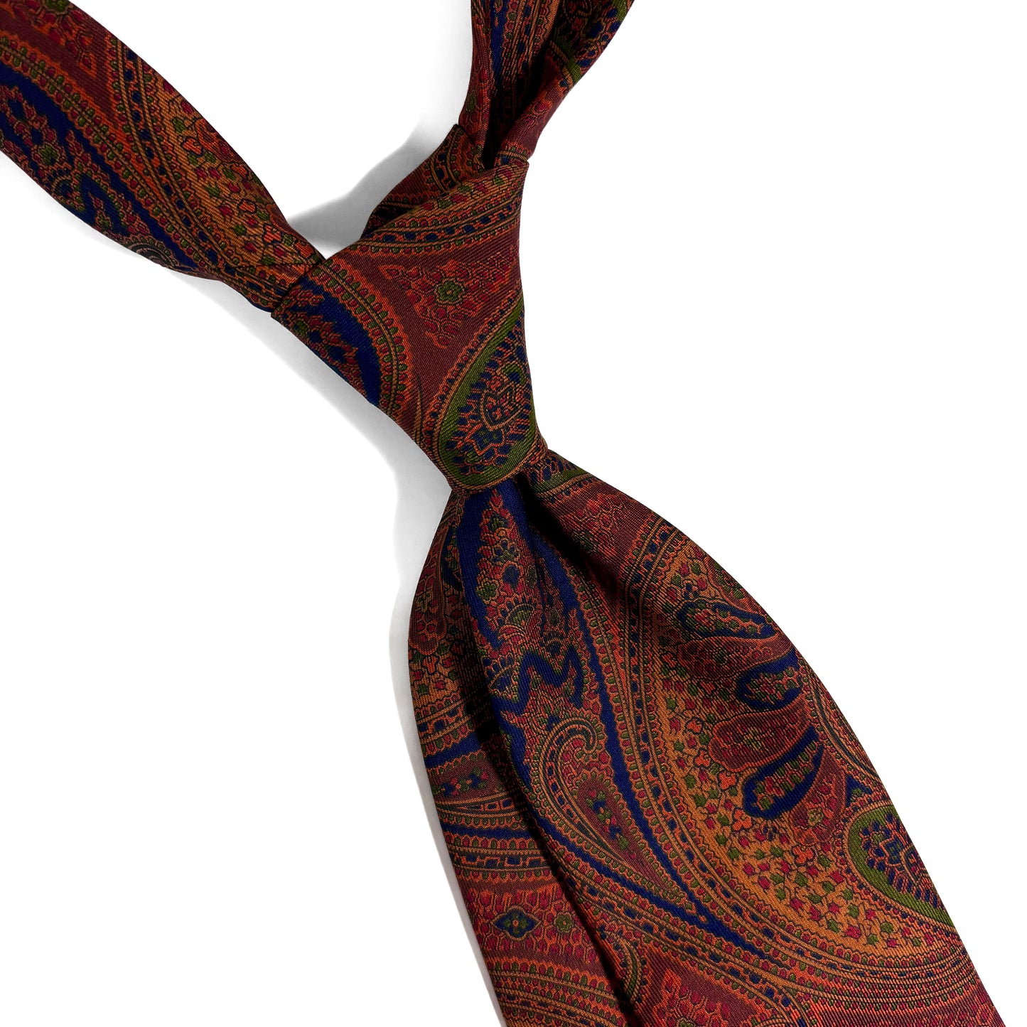 Hand-Printed Gold & Bronze Paisley Ancient Madder Silk Tie