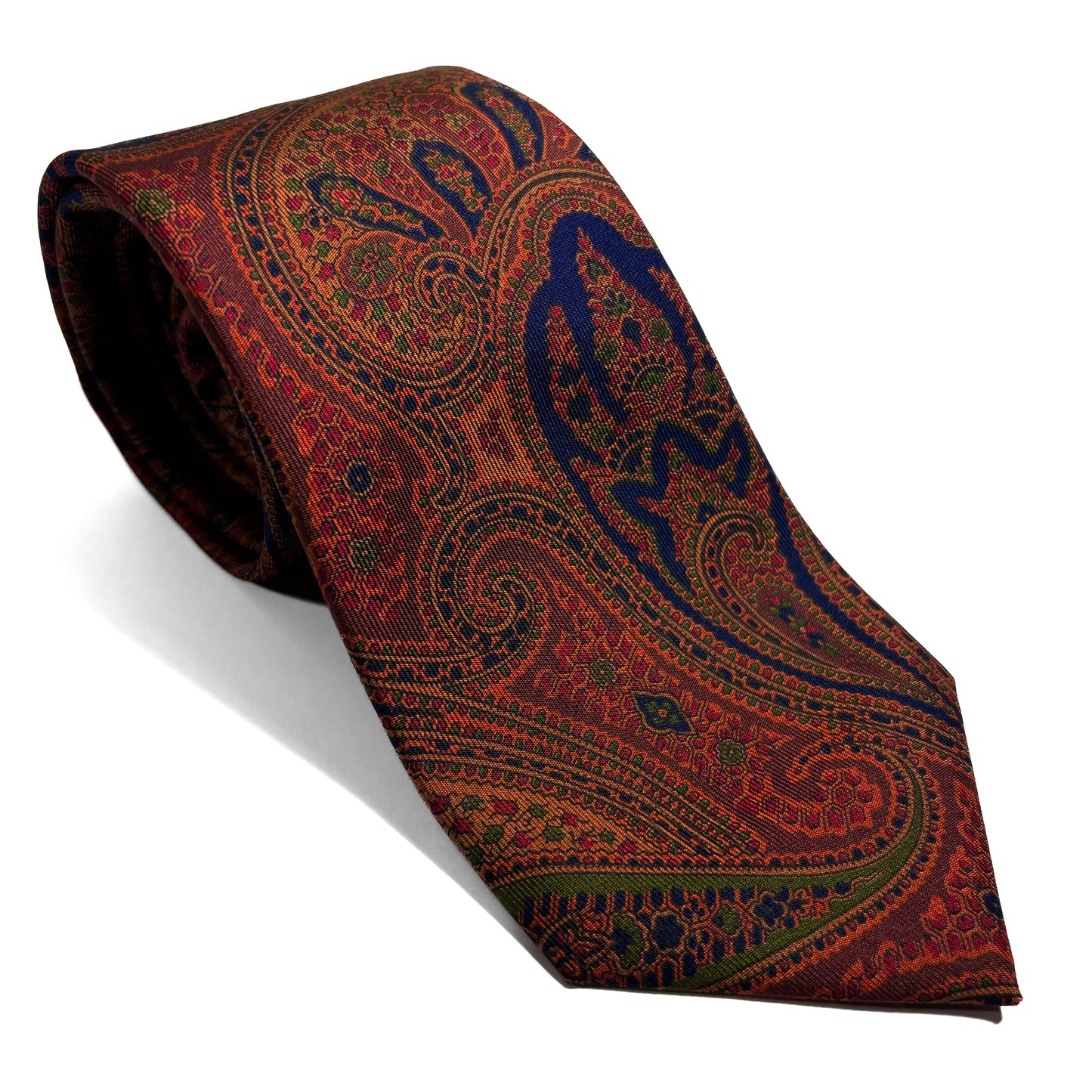 Hand-Printed Gold & Bronze Paisley Ancient Madder Silk Tie