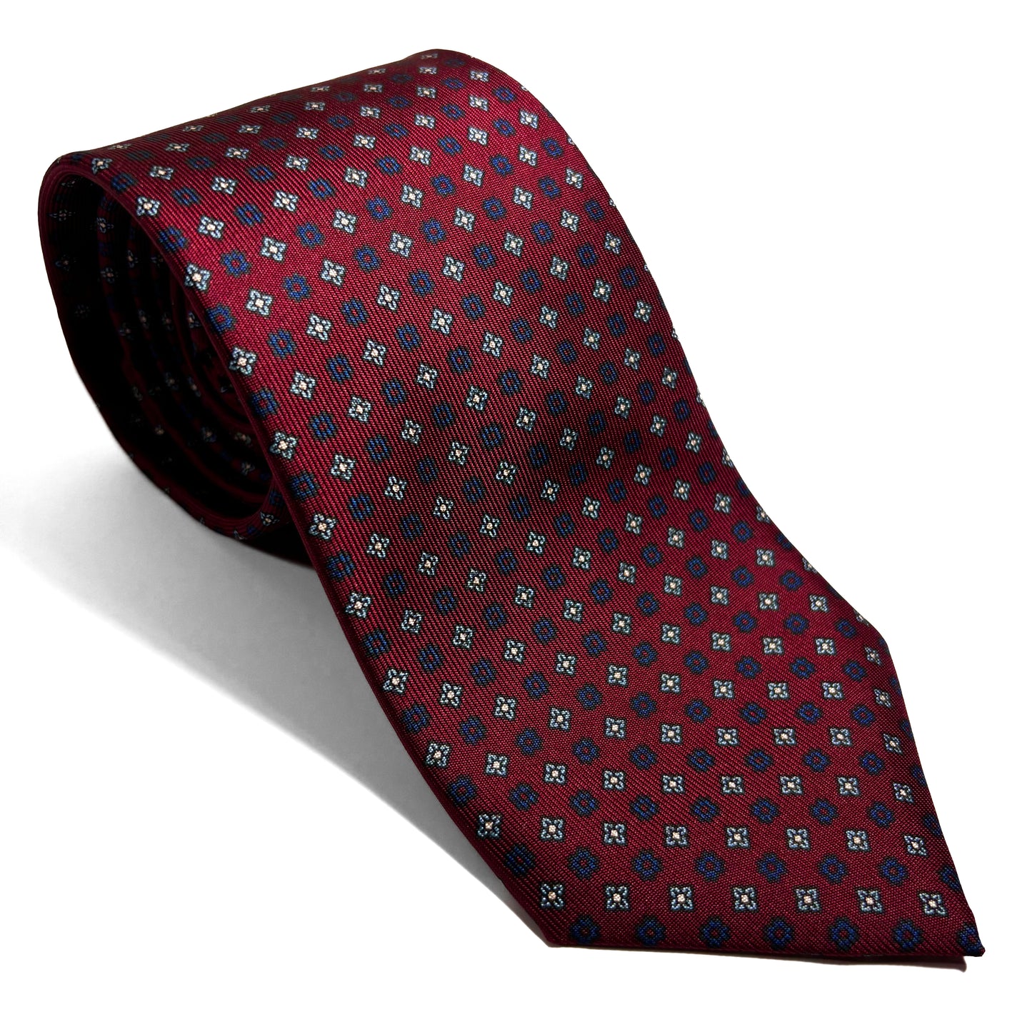 Hand-Printed Burgundy Floral Silk Twill Tie