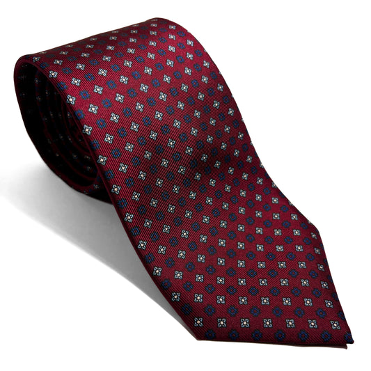 Hand-Printed Burgundy Floral Silk Twill Tie