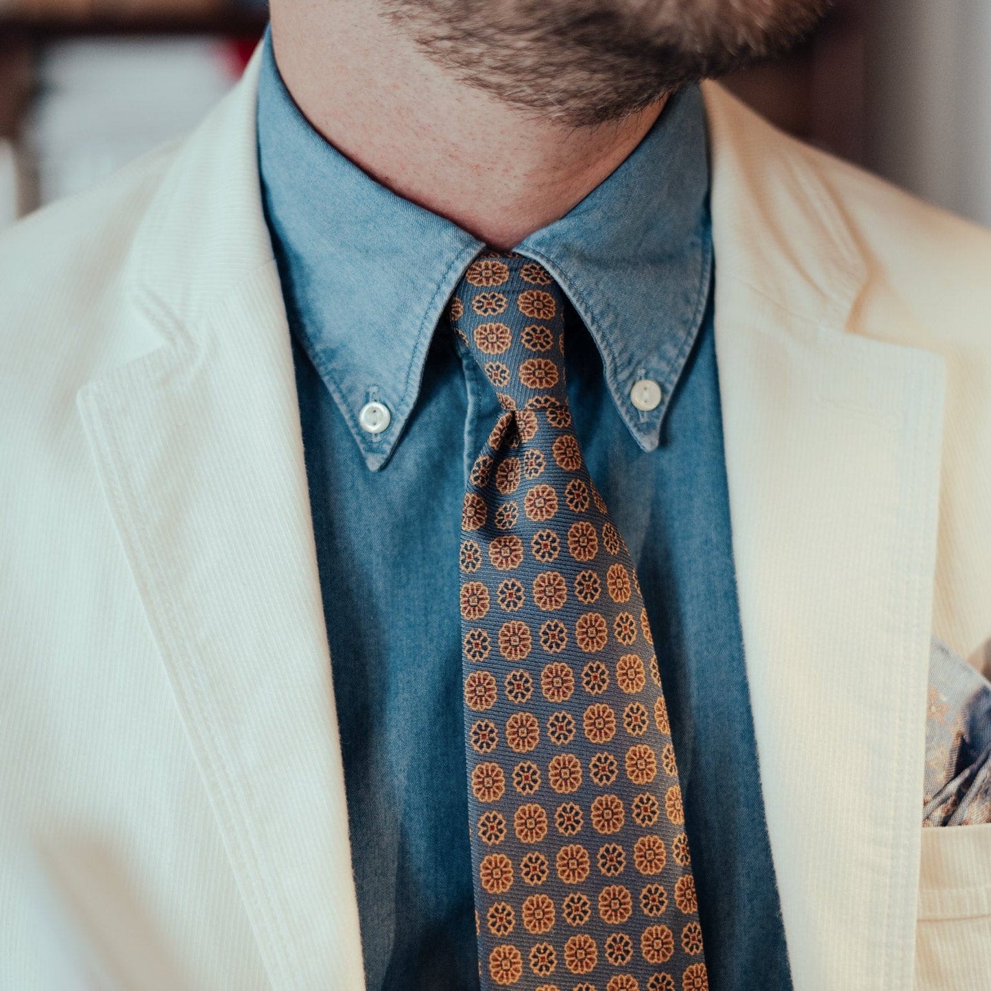 Claudius - Printed Madder Silk Tie - Venetian Blue