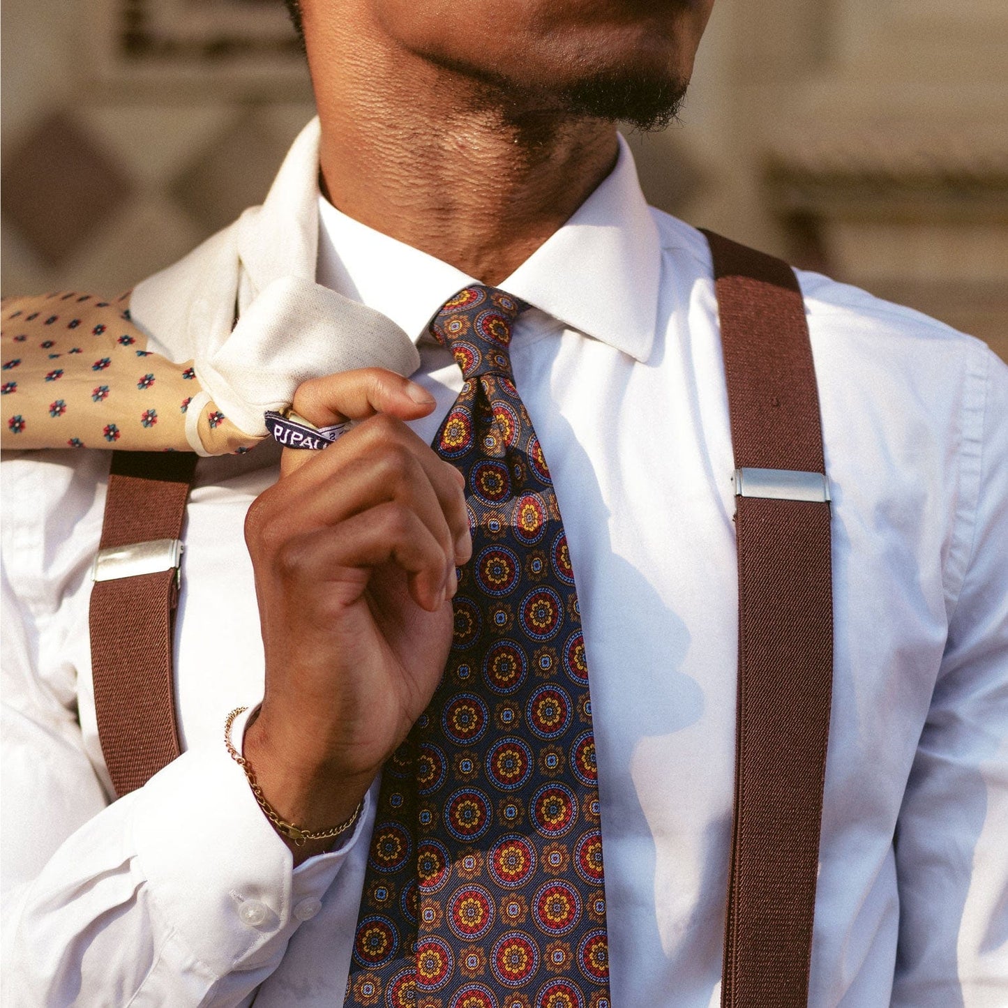 La Vigna - Printed Wool & Silk Tie - Navy