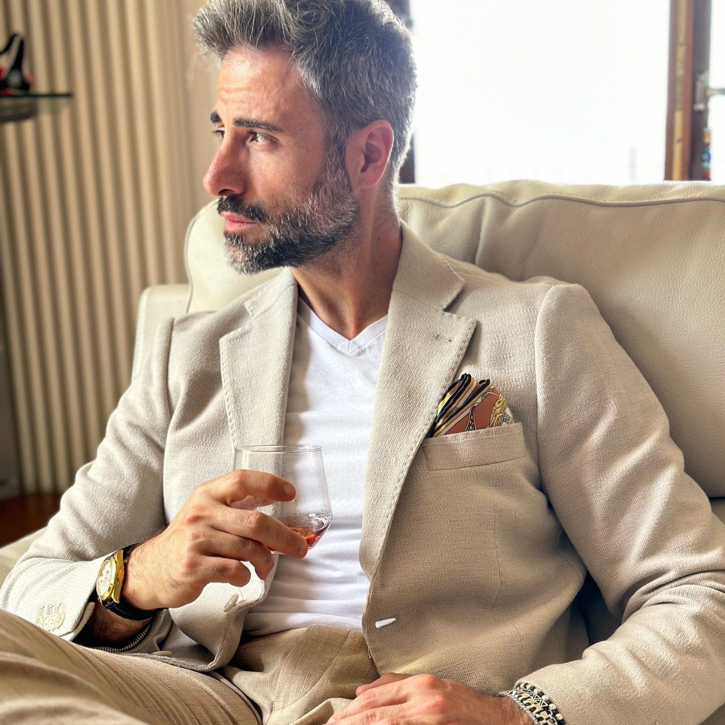 Like Clockwork - Silk Pocket Square - Beige