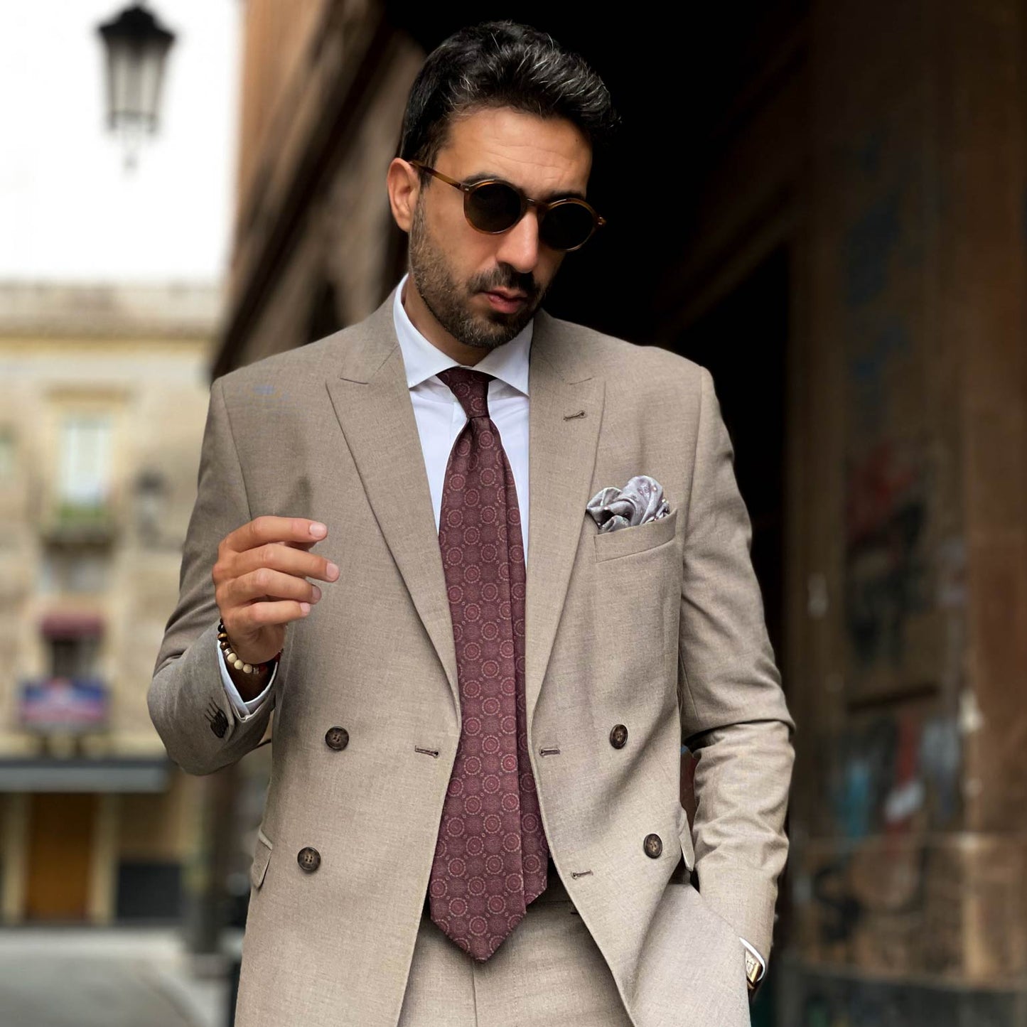 Moretti - Printed Madder Silk Tie - Brown & Burgundy