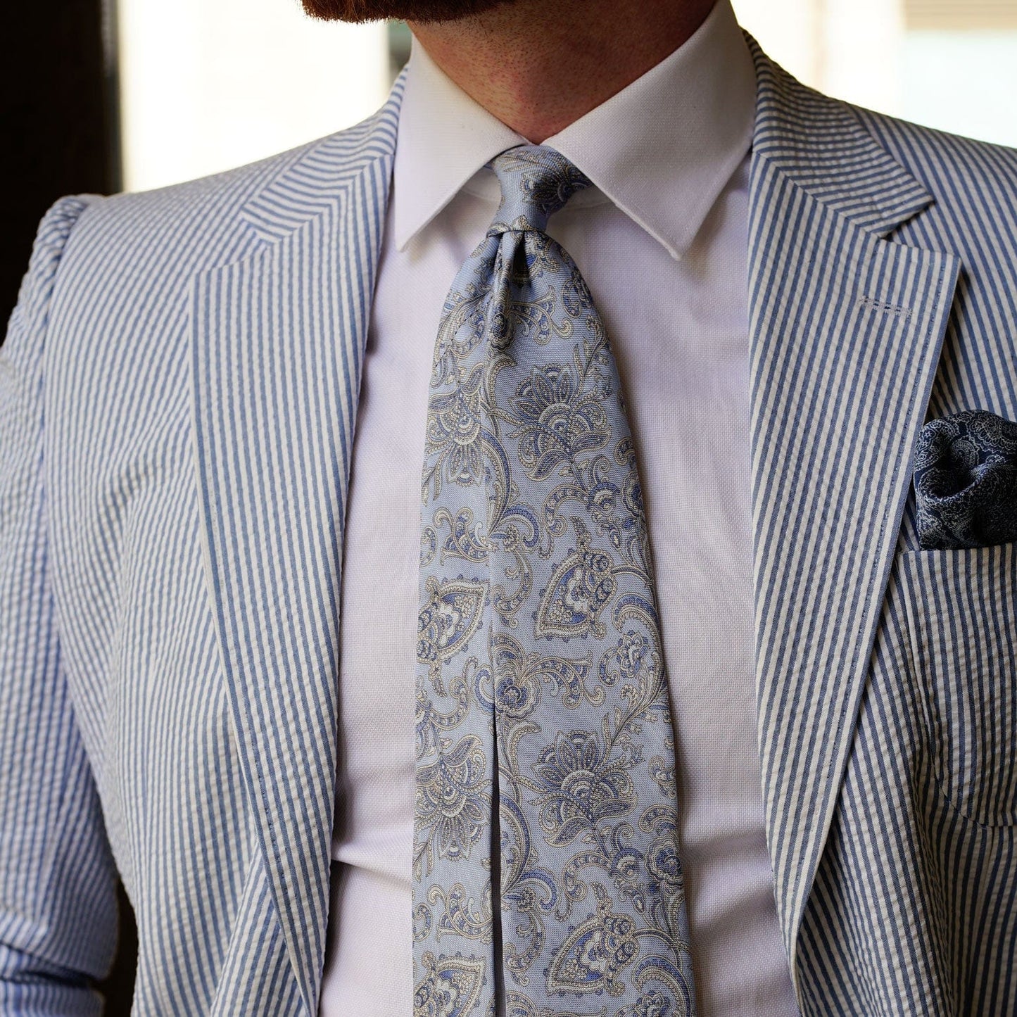 Novara - Printed Silk Tie - Sky Blue