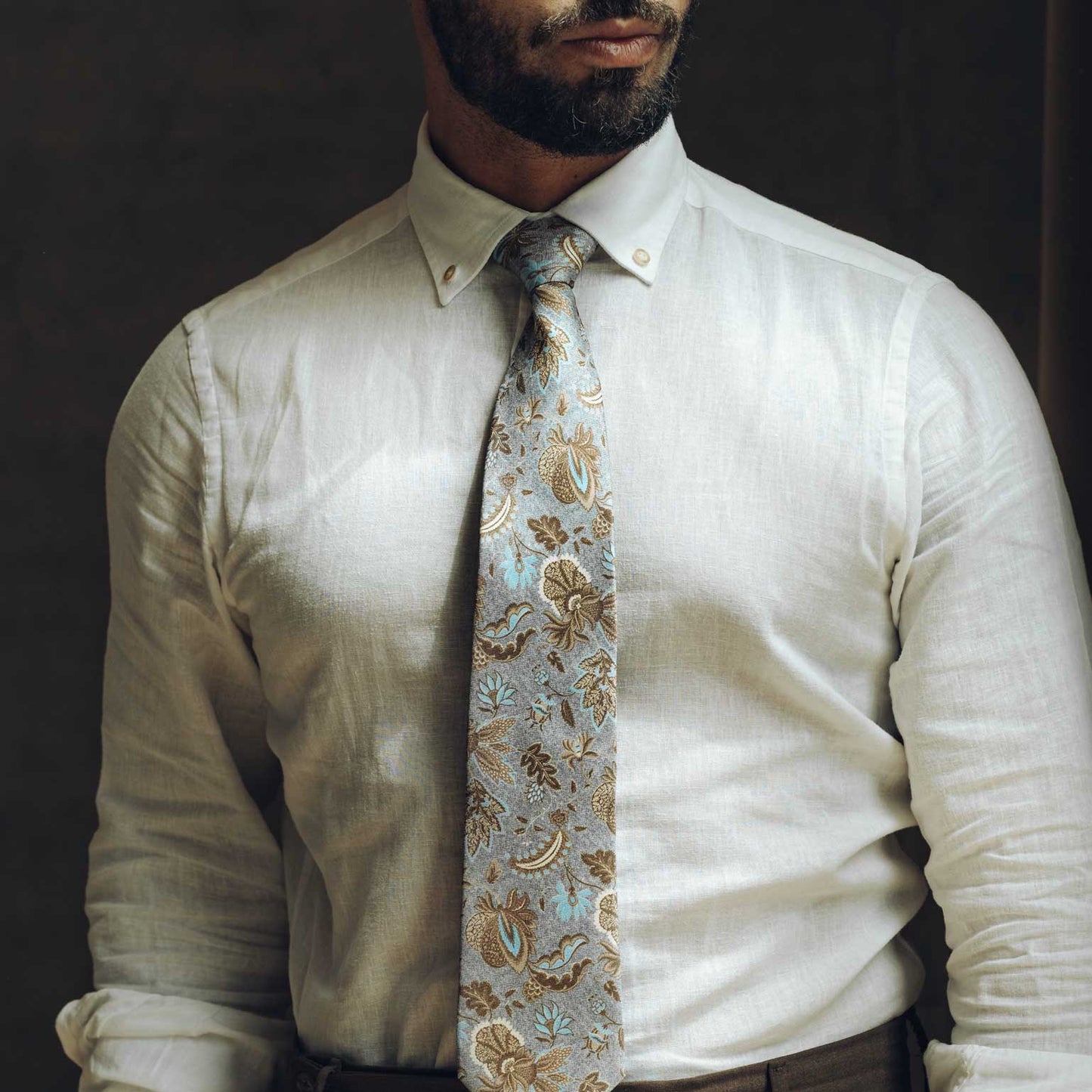 Medici - Printed Silk Tie - Dusty Blue