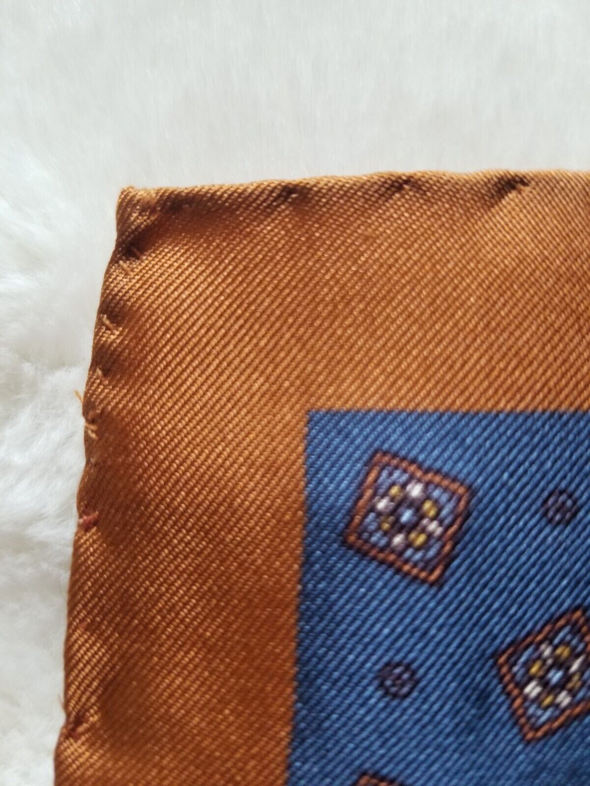 Italian Silk Blue & Orange Geometric Pocket Square